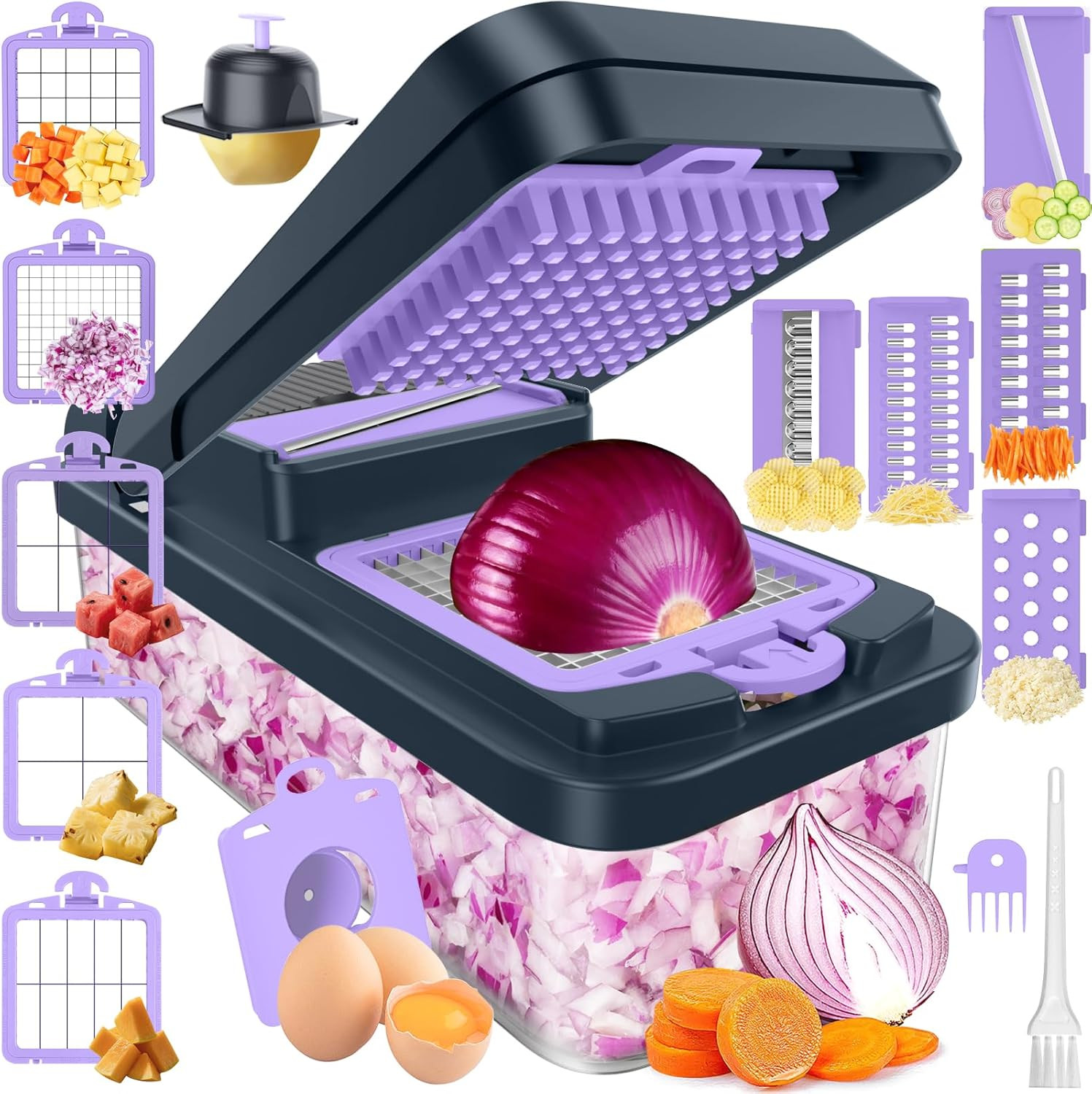 12-in-1 Vegetable Chopper Kitchen Gadget w/ 7 Blades Onion Cutter