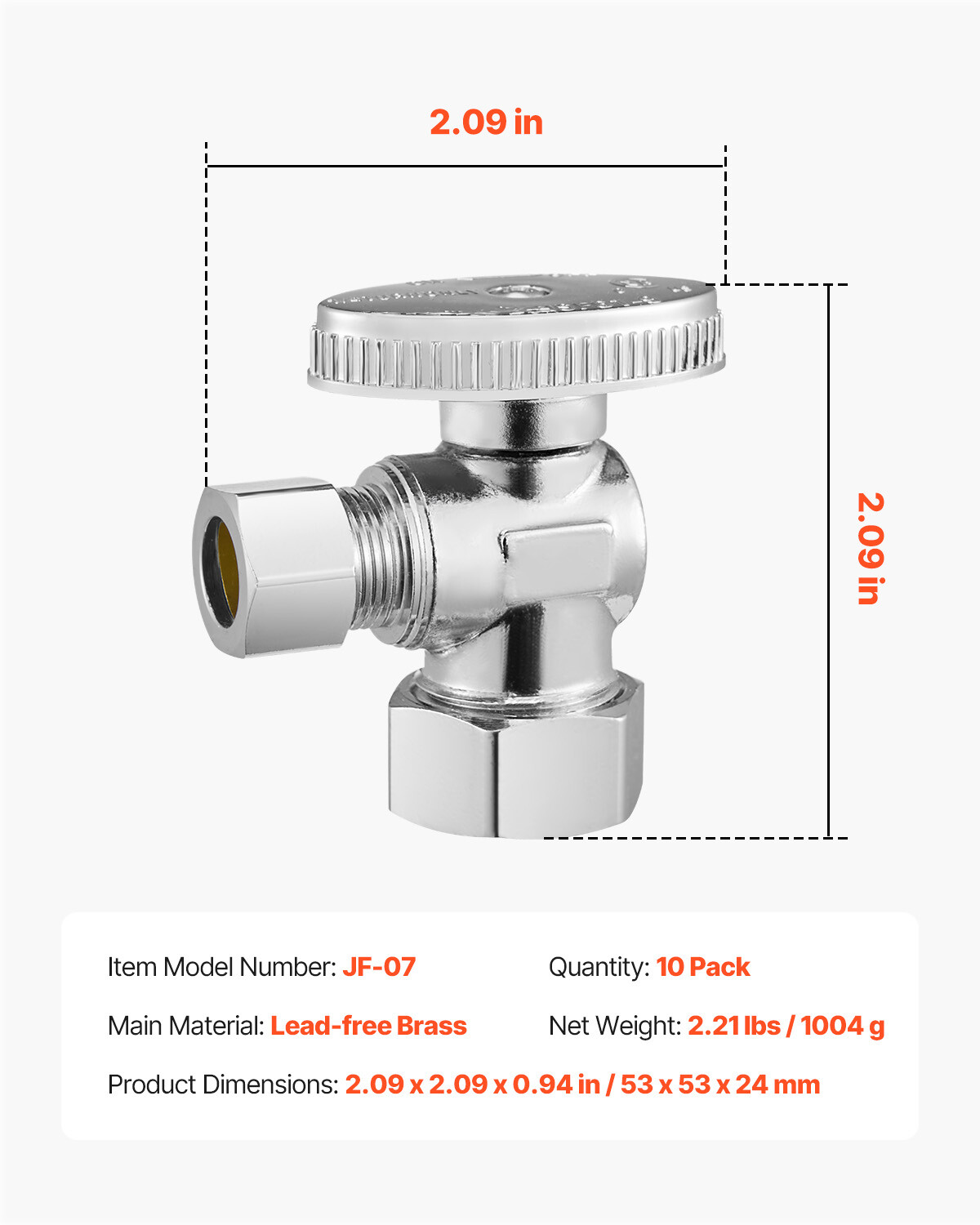 10-Pack Angle Stop Valve 1/4 Turn 5/8″ OD (1/2″ NOM) x 3/8″ OD Compression
