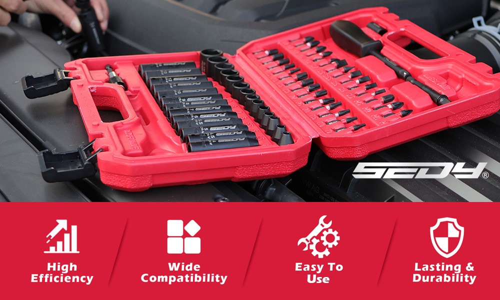 64PC 1/4″ Drive Impact Socket Wrench Bits Set Metric SAE Deep Shallow Ratchet S2