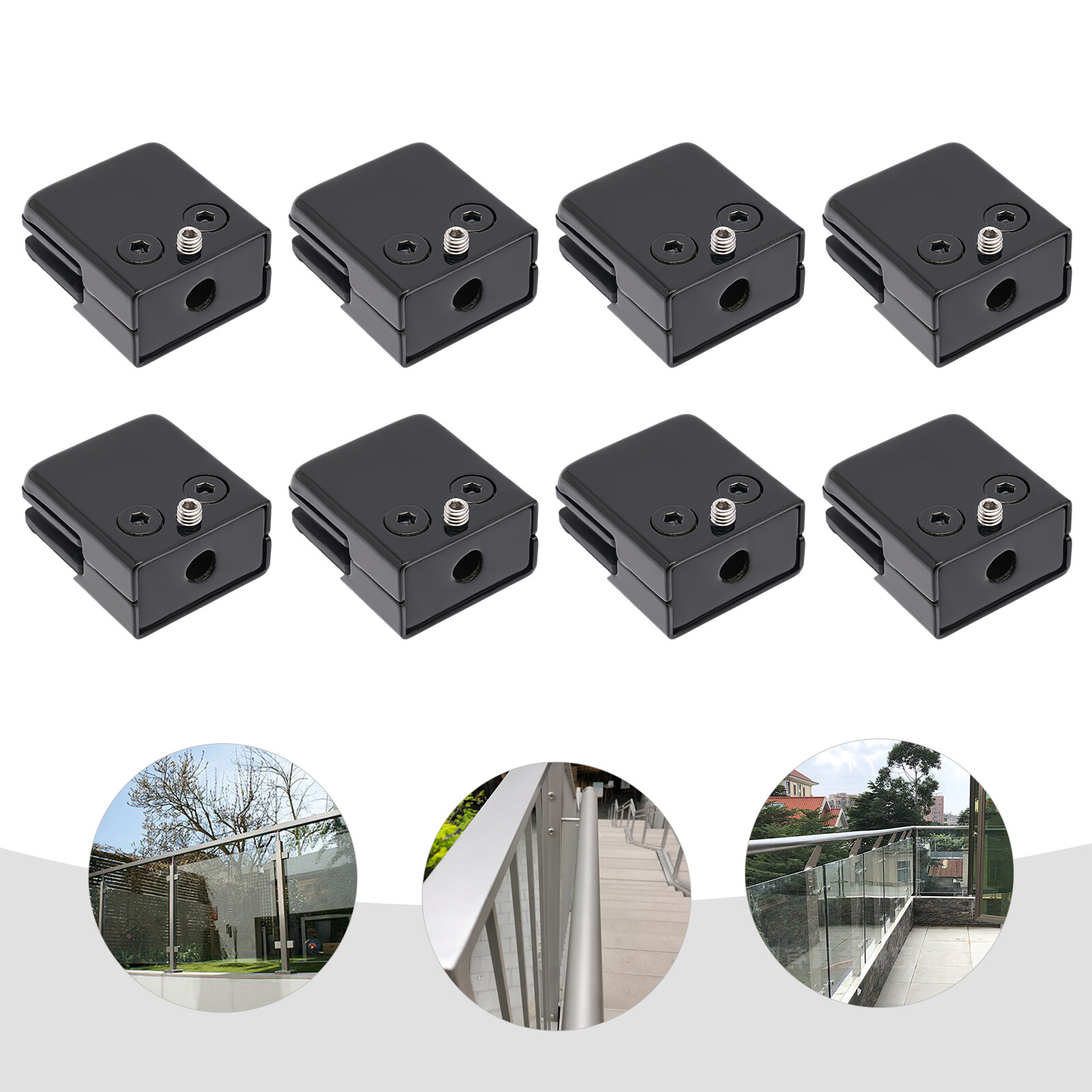 8PCS Stainless Steel Glass Clamp Clip 8-10mm Adjustable Glass Clamp Black