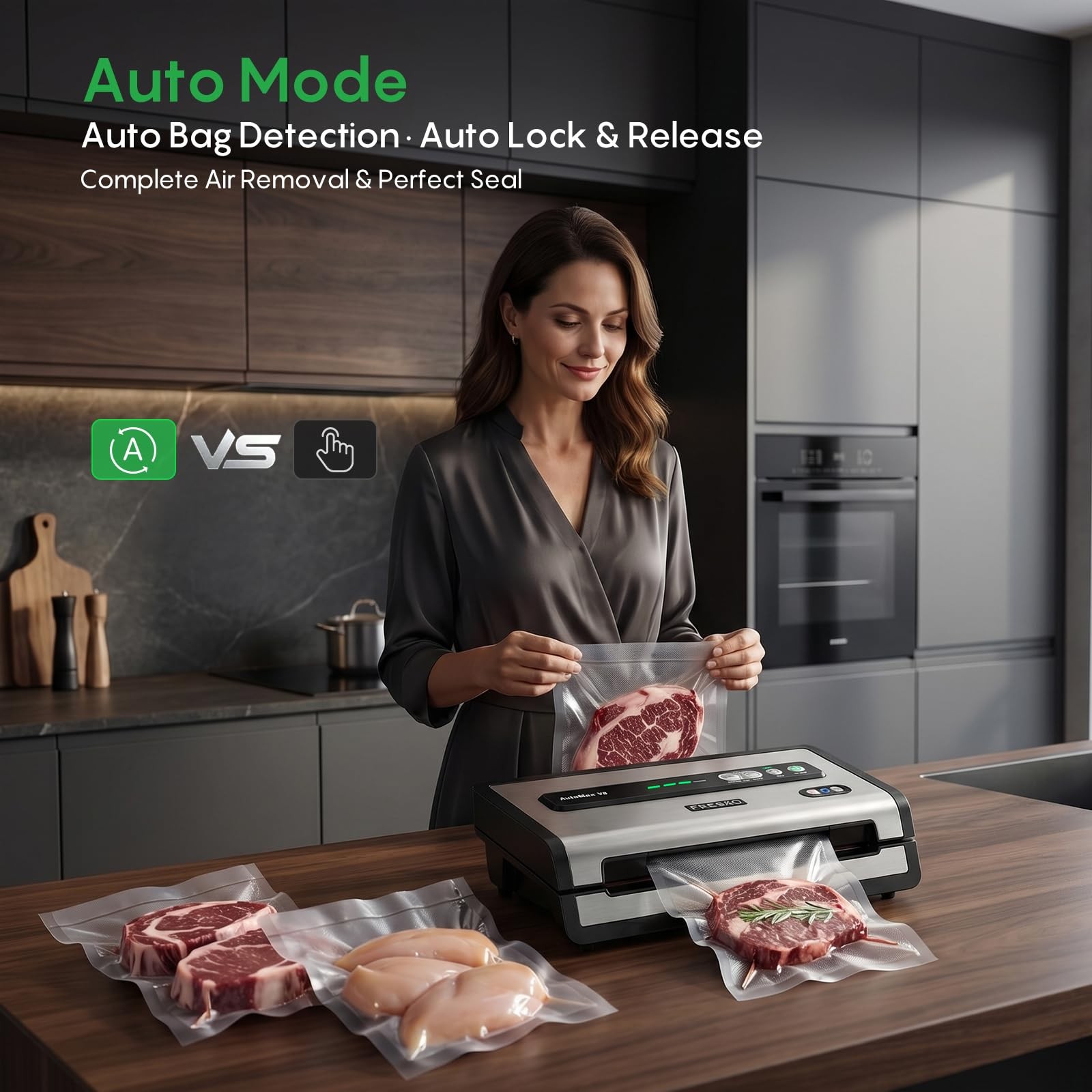 Automatic Vacuum Sealer for Food, Hands-Free Operation Food Sealer, Continuou…