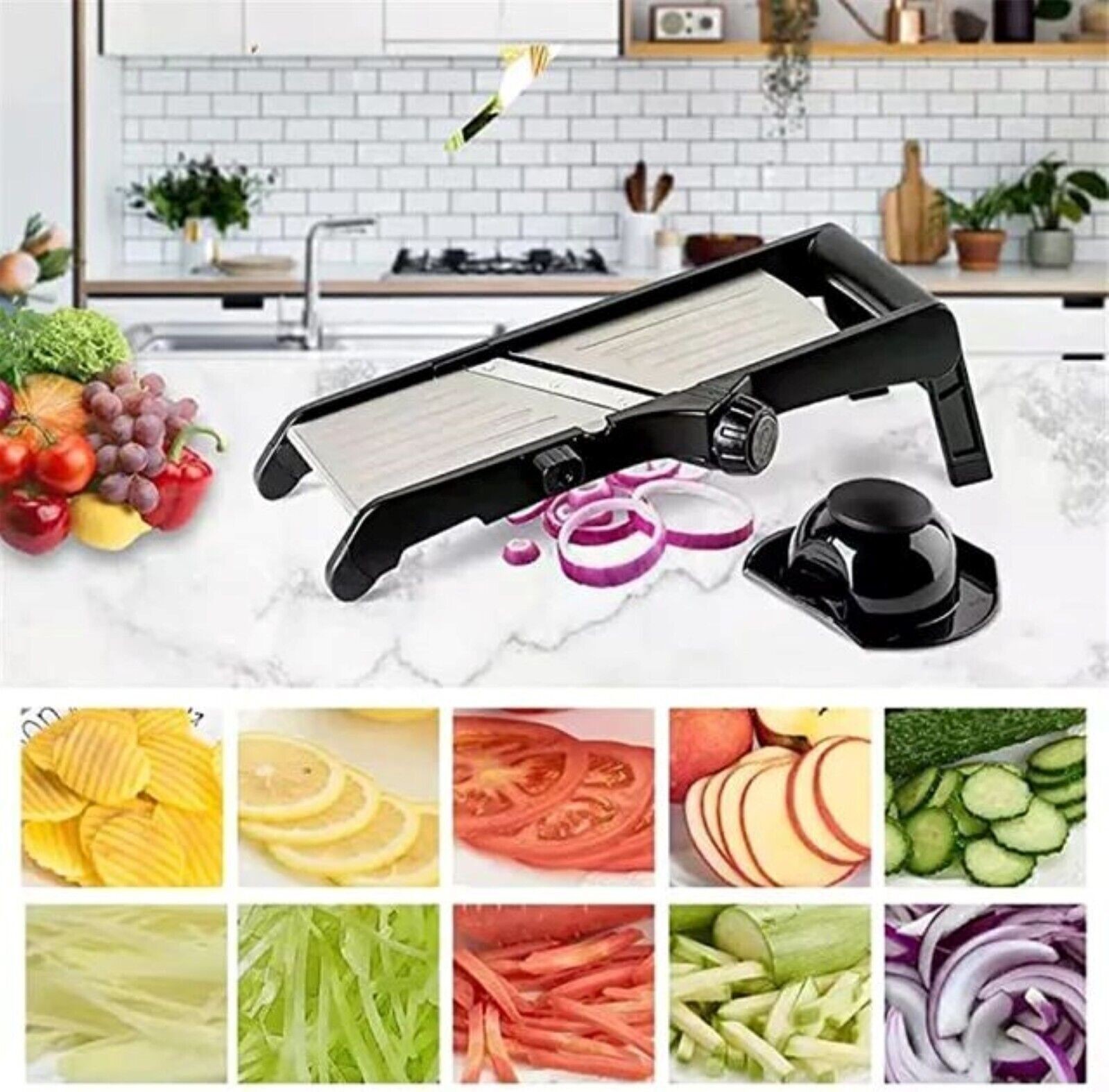Adjustable Mandoline Food Slicer – Stainless Steel Kitchen Potato, Carrot, Onion