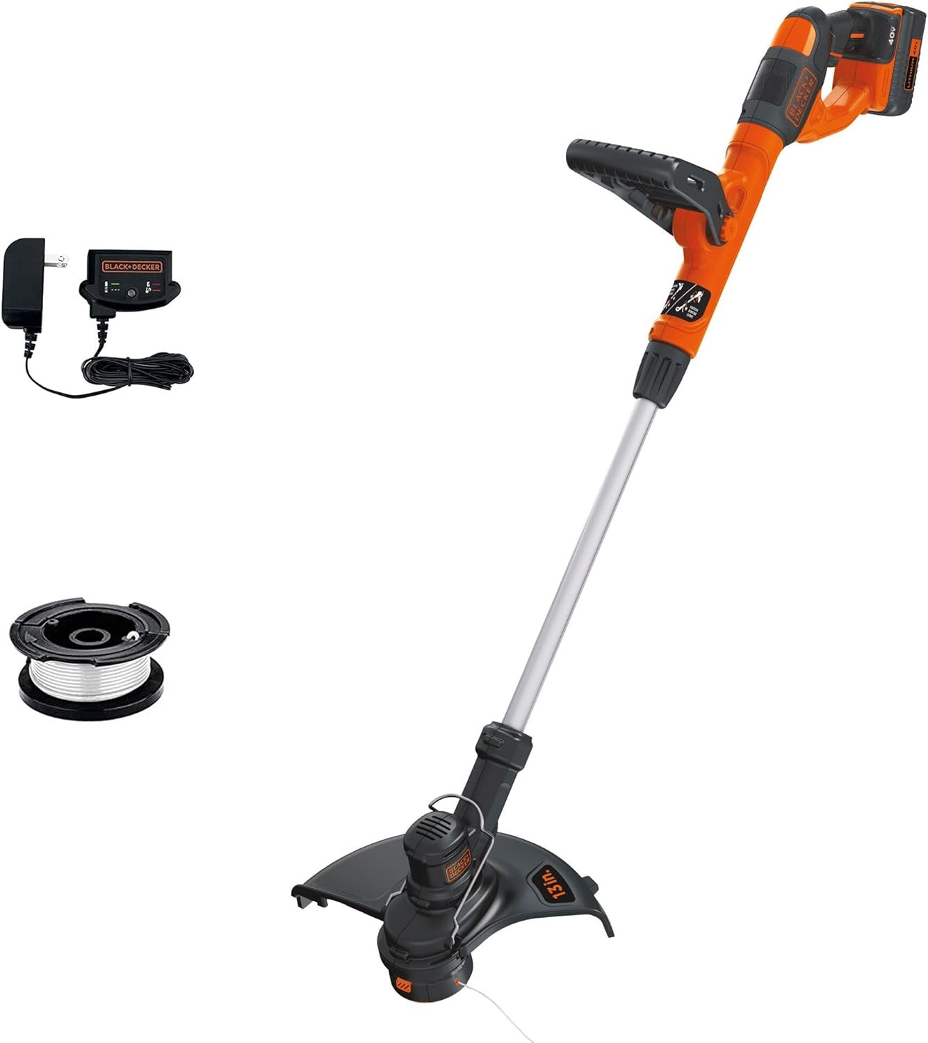Black+Decker 40V MAX 13 Inch String Trimmer and Lawn Edger with Battery and Char