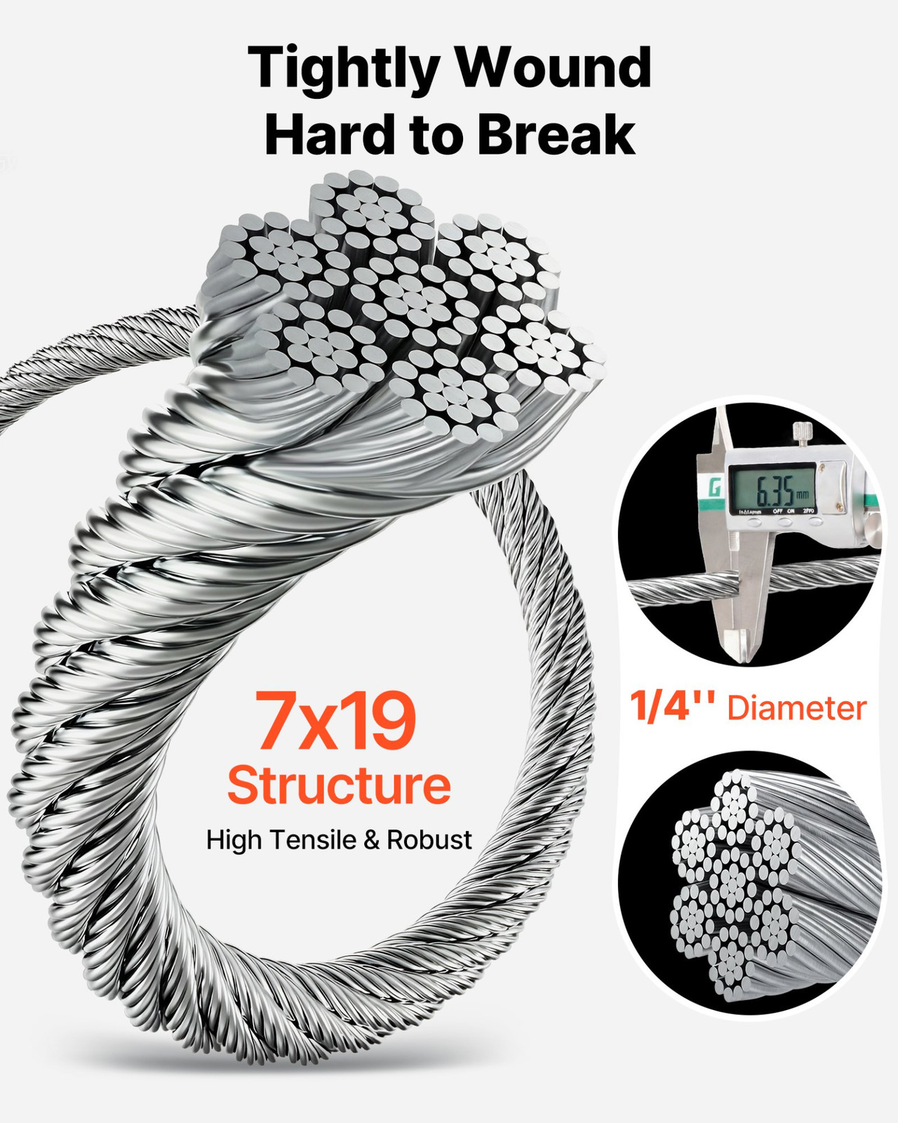 VEVOR 1/4 Inch Wire Rope, 250 ft Length, Zinc Galvanized Carbon Steel Cable with