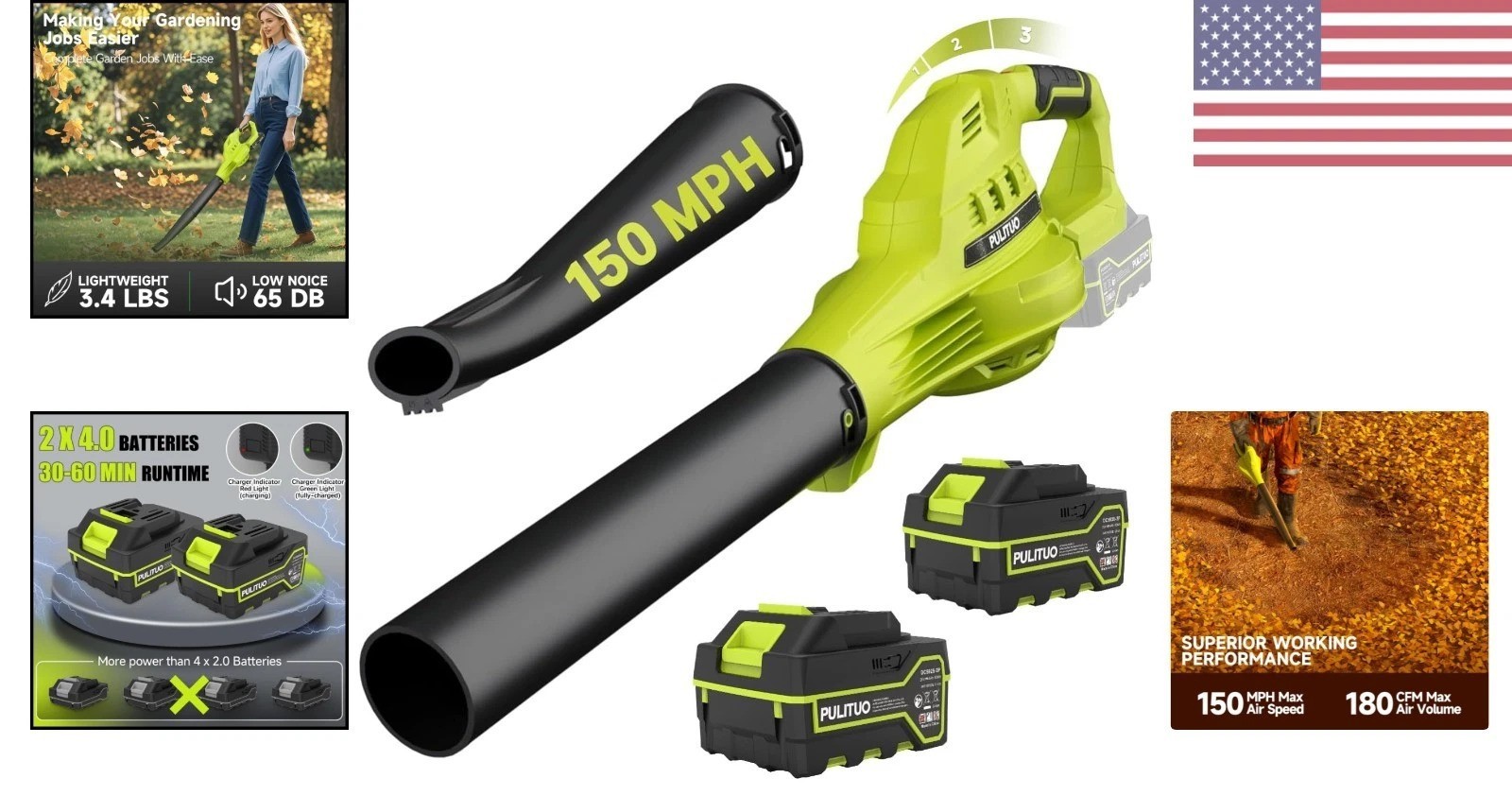 Effortless Cordless Leaf Blower with 3 Adjustable Speeds & 2 Batteries Included