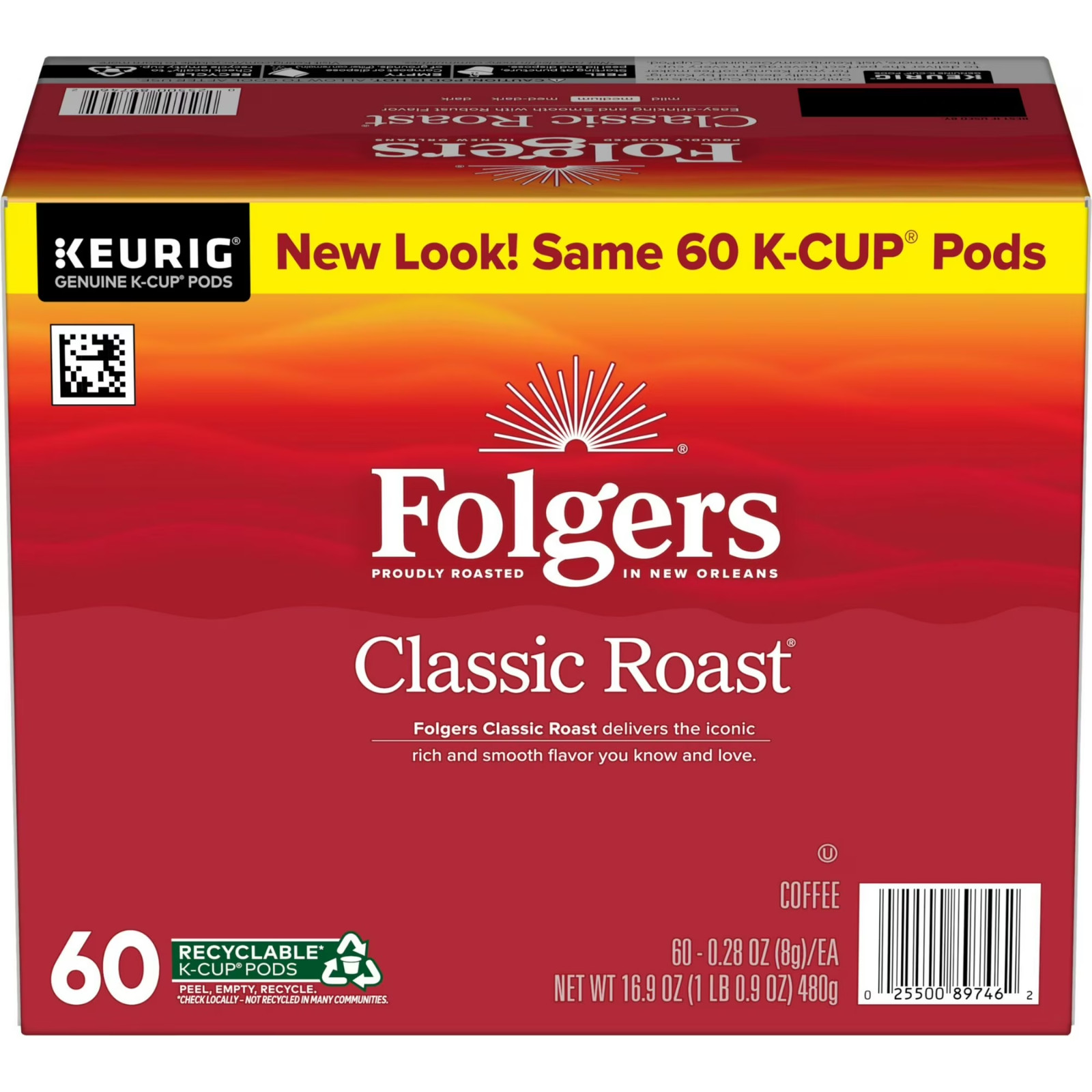 NIB Folgers Medium Roast Classic Coffee Keurig K Cup Pods 60 Ct Classic Roast