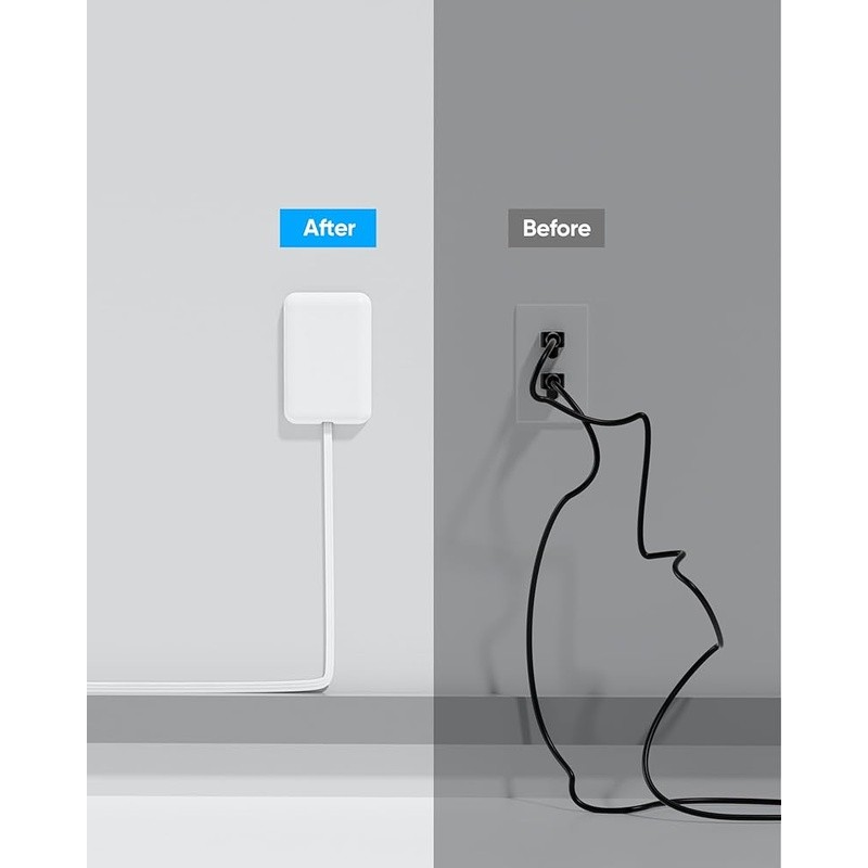 Flat Plug Power Strip 6 AC Outlets 3 USB Space Saver Overload Protection