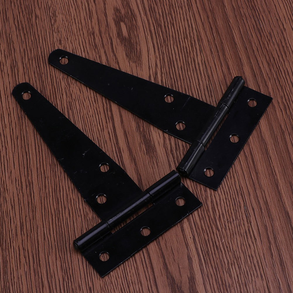 2Pcs Black Iron T Strap Gate Hinges for Wooden Fence Shed Door Heavy Duty
