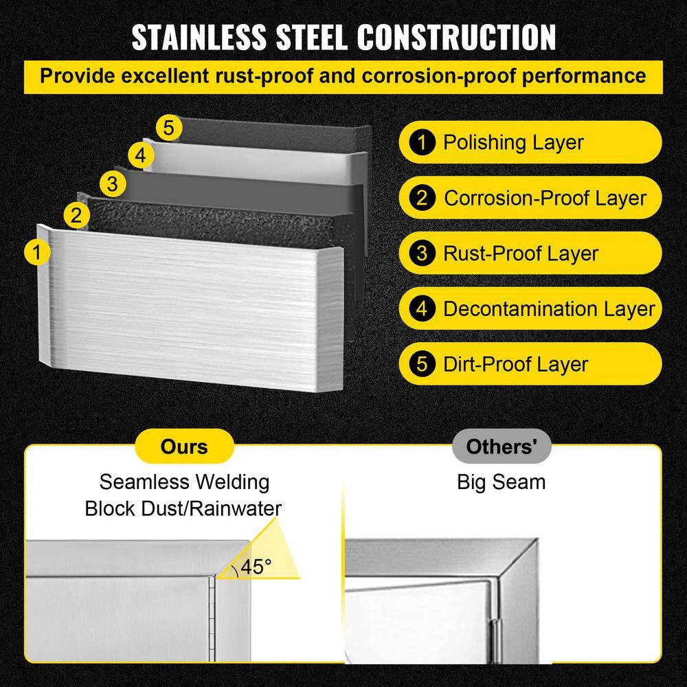 BBQ Access Door Vertical Single BBQ Door Stainless Steel w /Recessed Handle Door