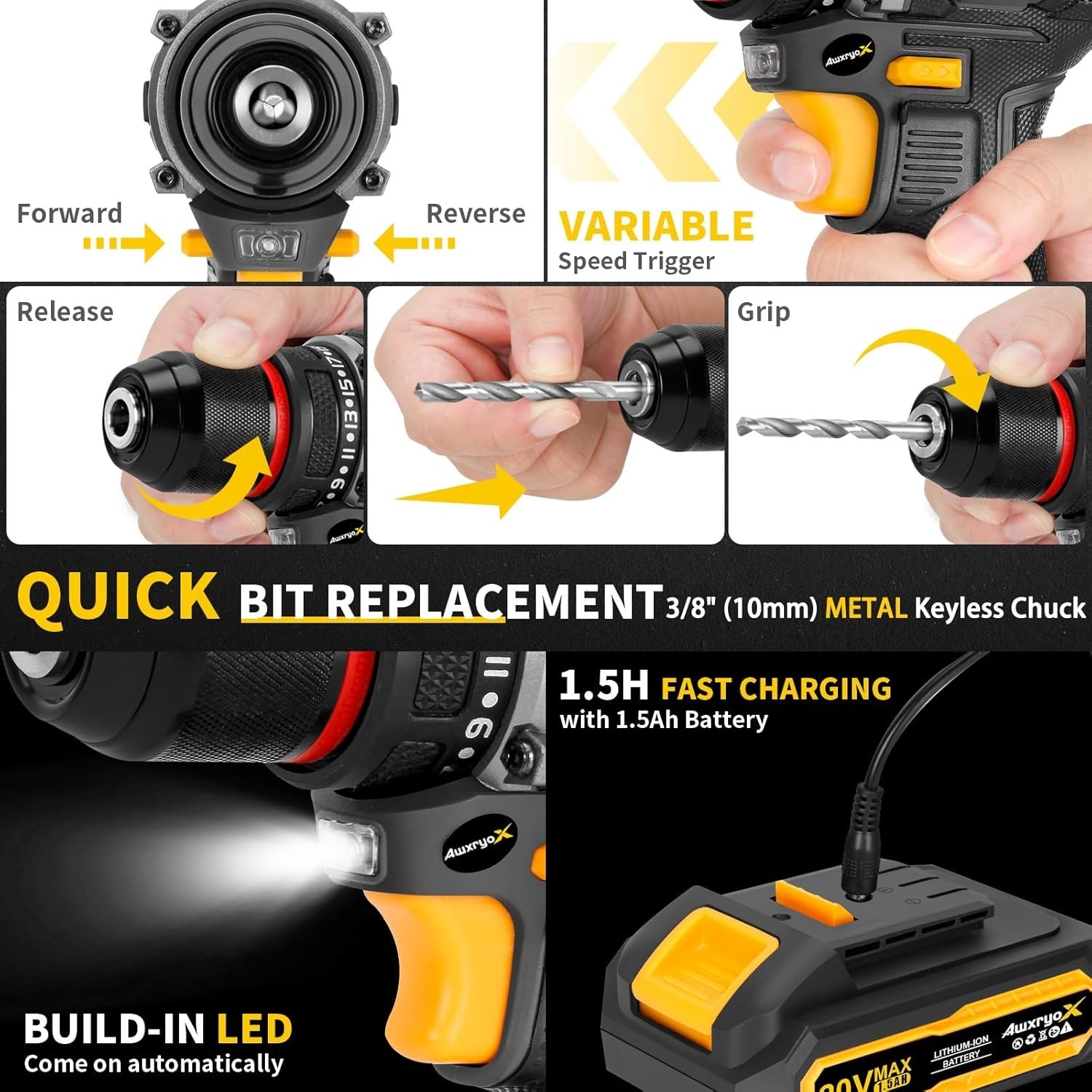 NEW Brushless Cordless Drill Set 20V 60Nm 135pcs Tool Kit 2 Battery