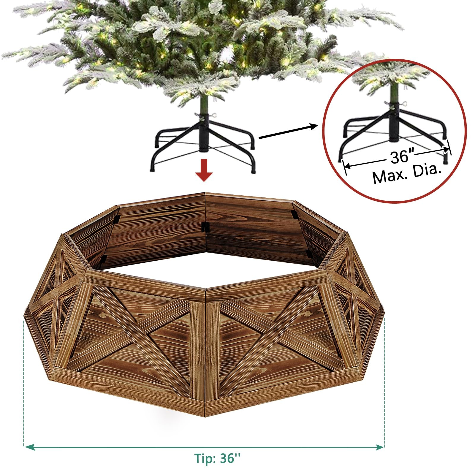 Yoochee Wooden Christmas Tree Collar 36 Extra Large Octagon Brown Christmas