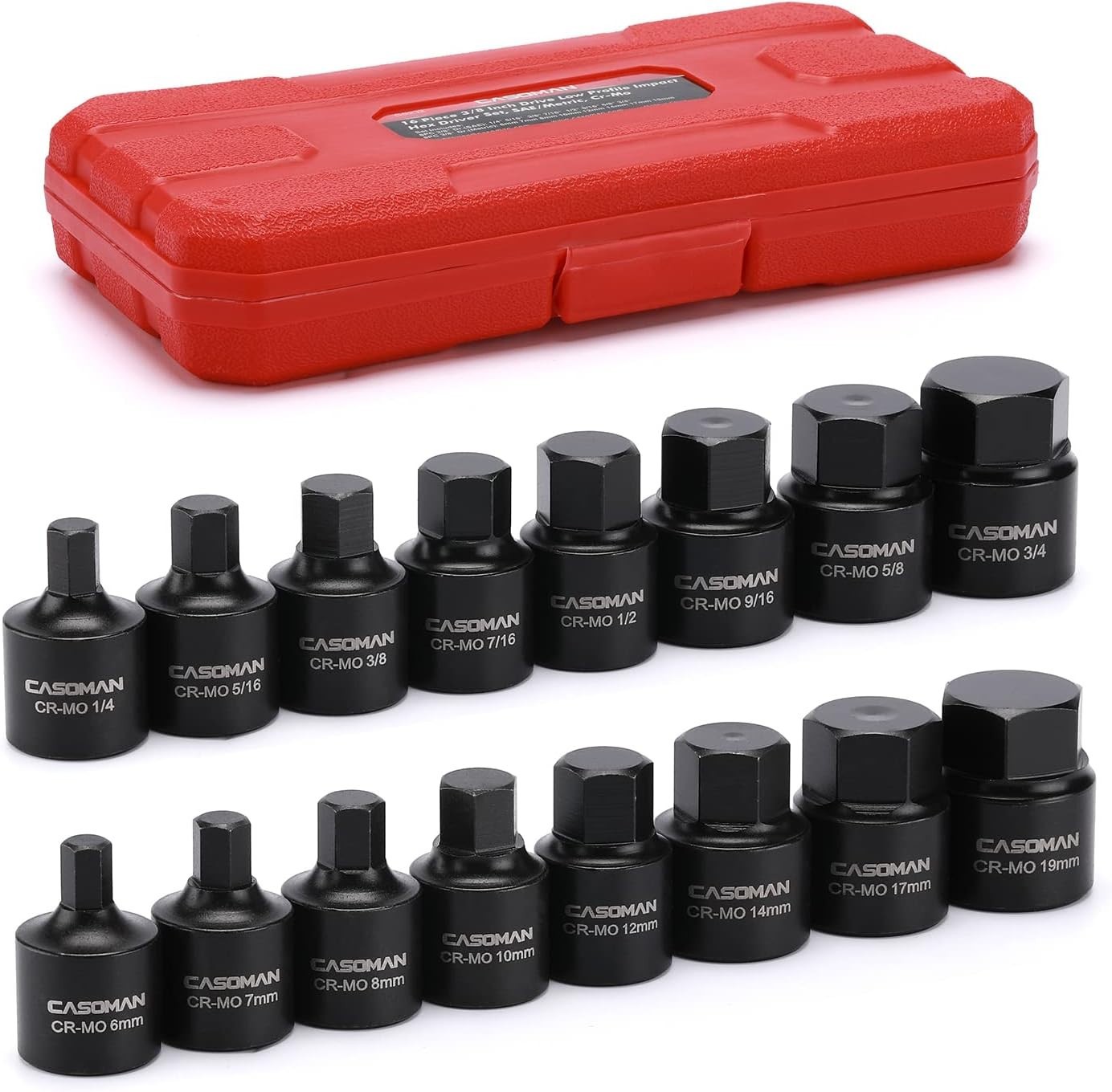 16 Pc Low Profile Impact Hex Driver Set, SAE Metric