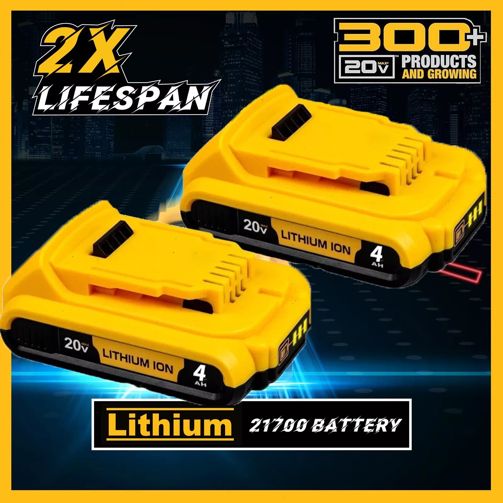 2Pack 4.0AH For DEWALT DCB201 20V 20 Volt Max Lithium Compact Battery DCB204-2