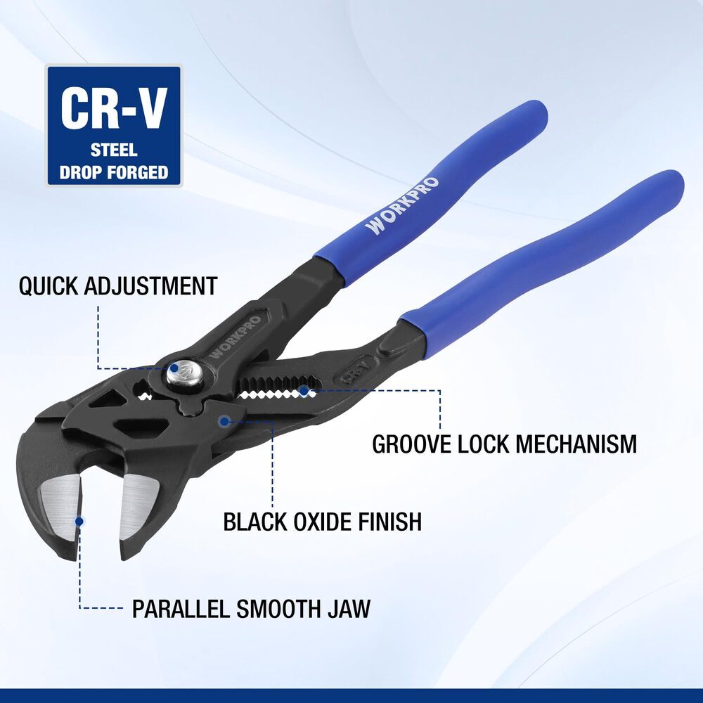 WORKPRO 10″ Plier Wrench Adjustable Parallel Smooth Jaw Pliers CR-V Construction