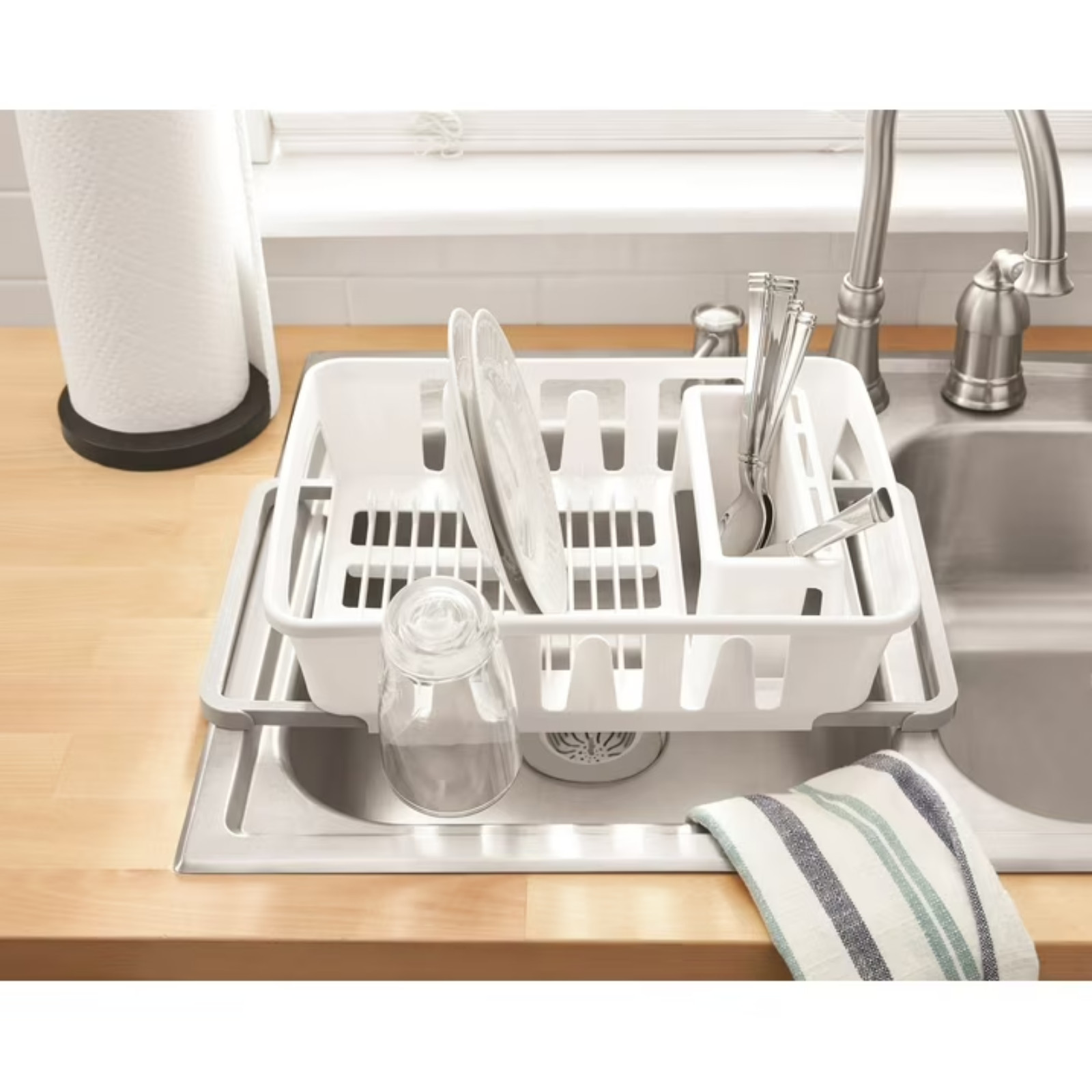 Expandable Dish Drying Rack over Sink Dish Drainer Countertop Plates Cups White