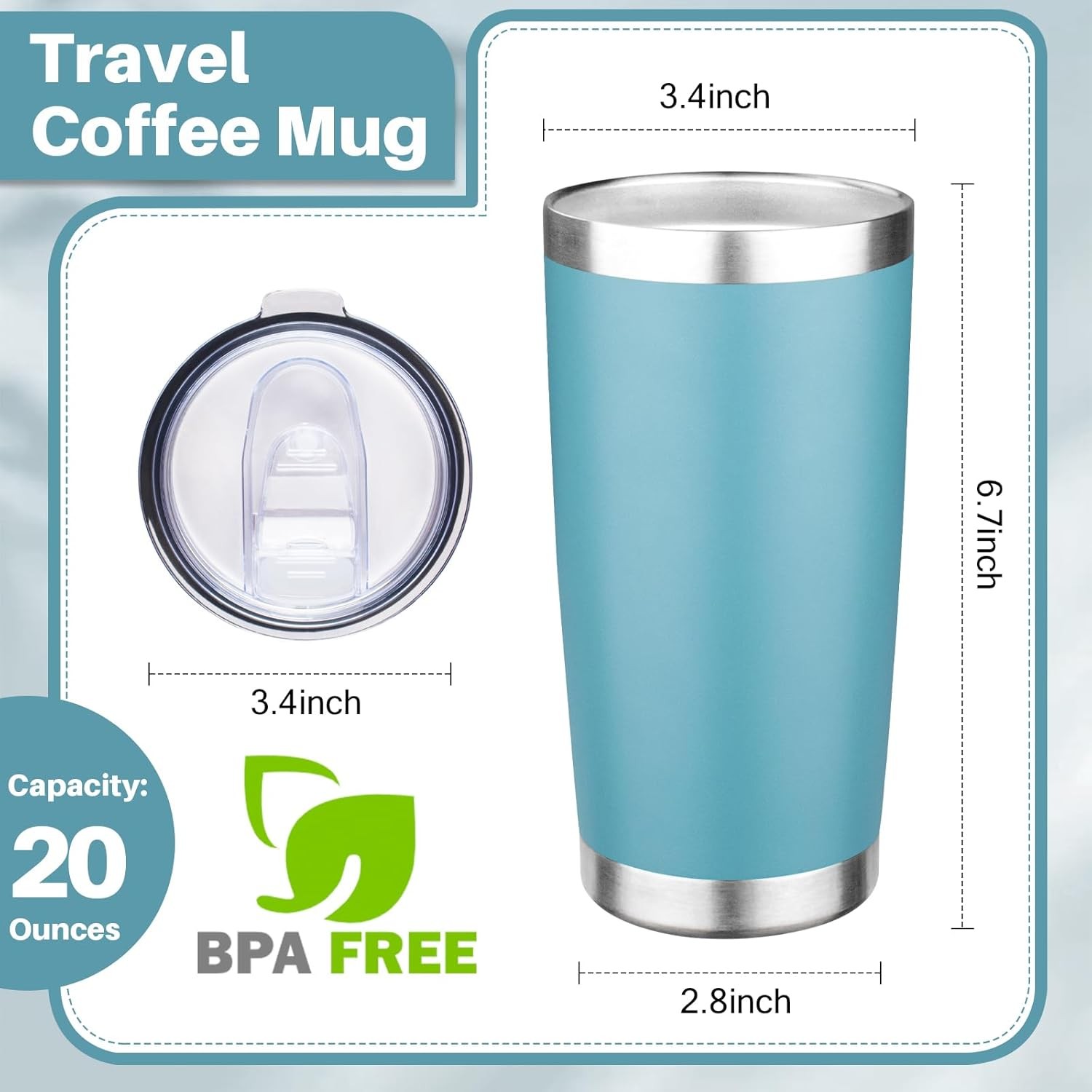 20oz Double Wall Vacuum Insulated Stainless Steel Coffee Travel Mug with Lid