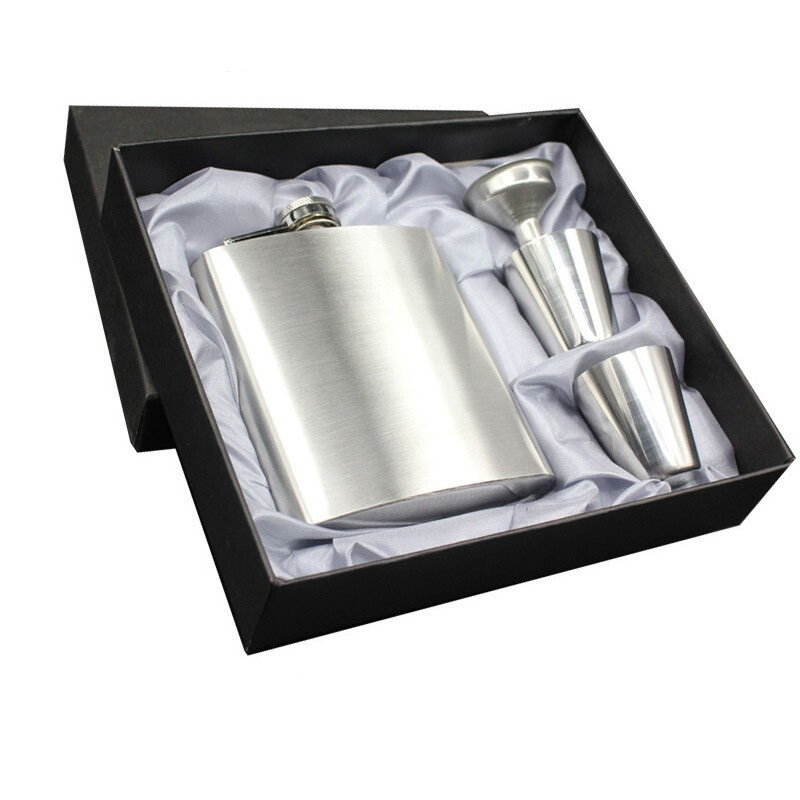 8oz Alcohol Pocket Flask w/ Portable Funnel Cups Stainless Steel Whiskey Bottle