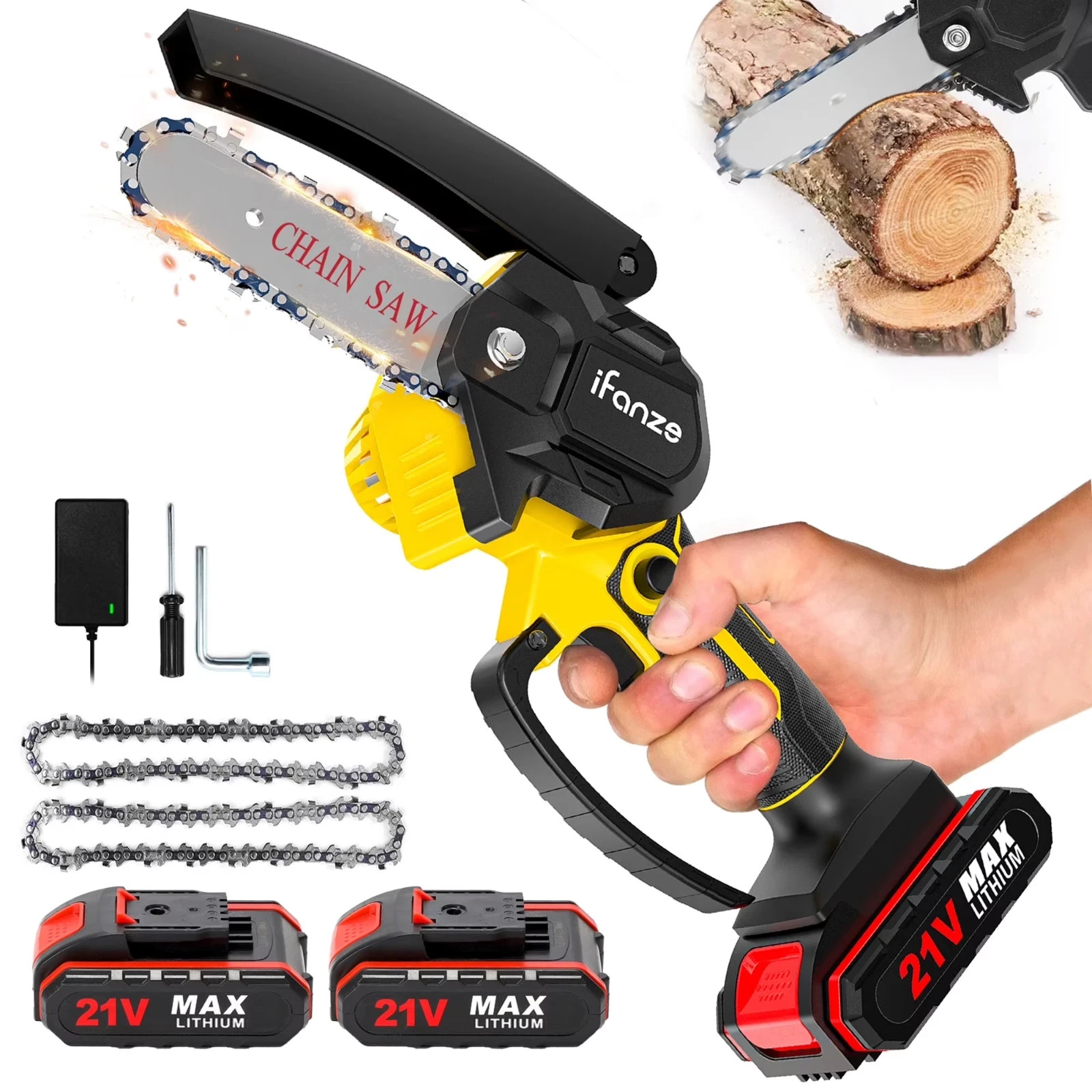8 inch Mini Chainsaw with 2 Battery, Portable Cordless Lightweight Handled Chain