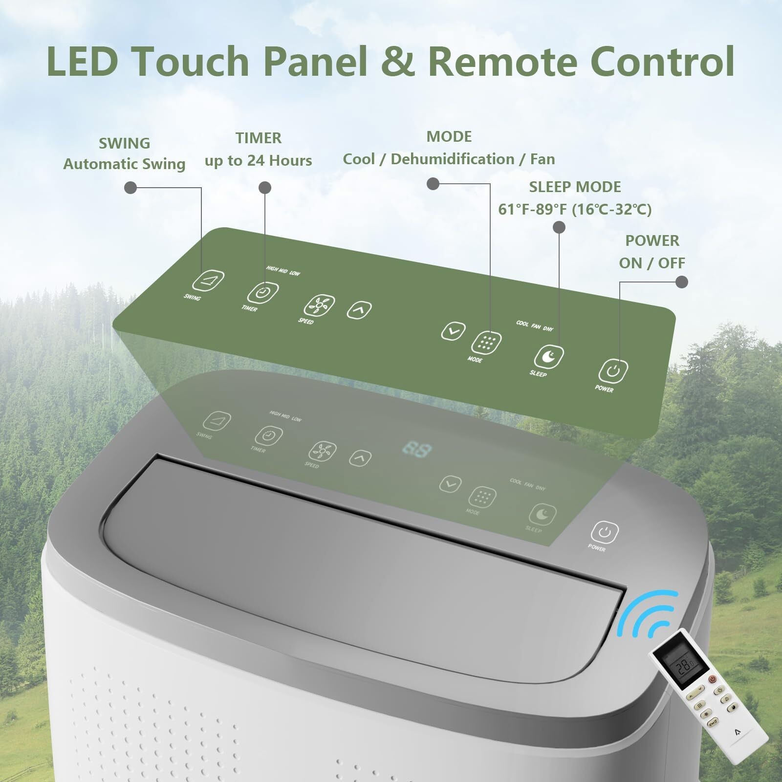 14000 BTU Portable Mobile Air Conditioner 3-in-1 AC Unit Cools up to 750 Sq Ft