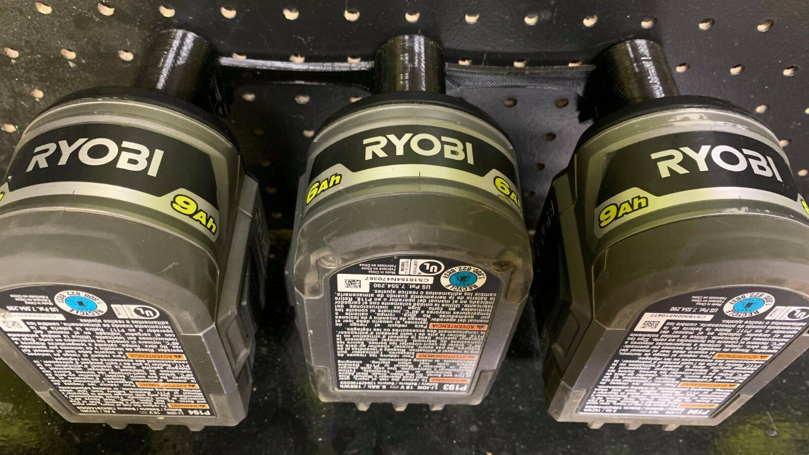 TRIPLE RYOBI GREEN Battery Holder Wall Mount for Ryobi One+ One Plus 18V