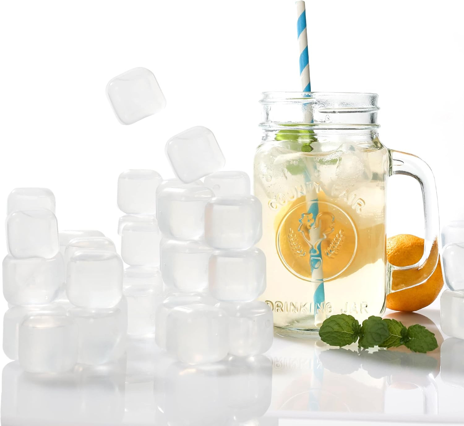 Reusable Ice Cube Plastic Ice Cubes 65 Pack Colorful Refreezable Ice Cubes for D