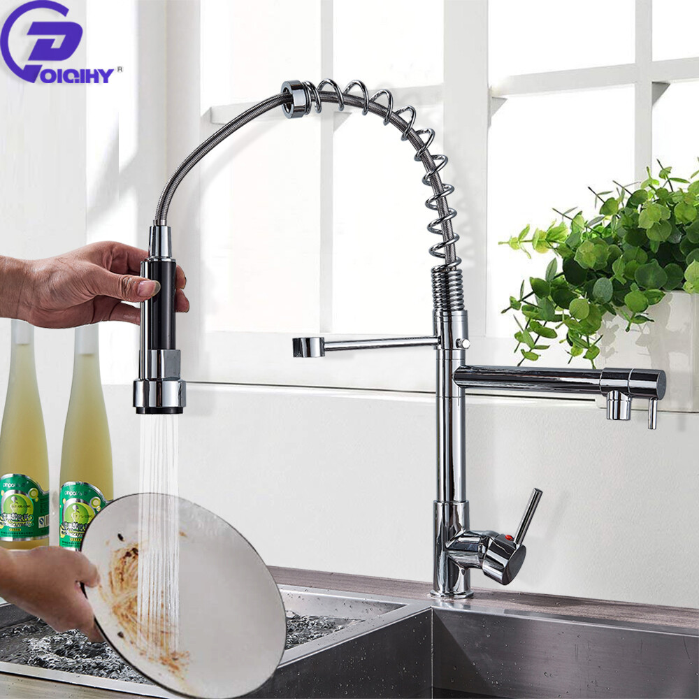 Chrome Kitchen Faucet Swivel Single Handle Sink Pull Down Sprayer Mixer Tap