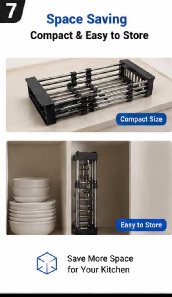 Adjustable Stainless Steel Sink Dish Drying Rack Expandable 8-18.5” Kitchen Orga