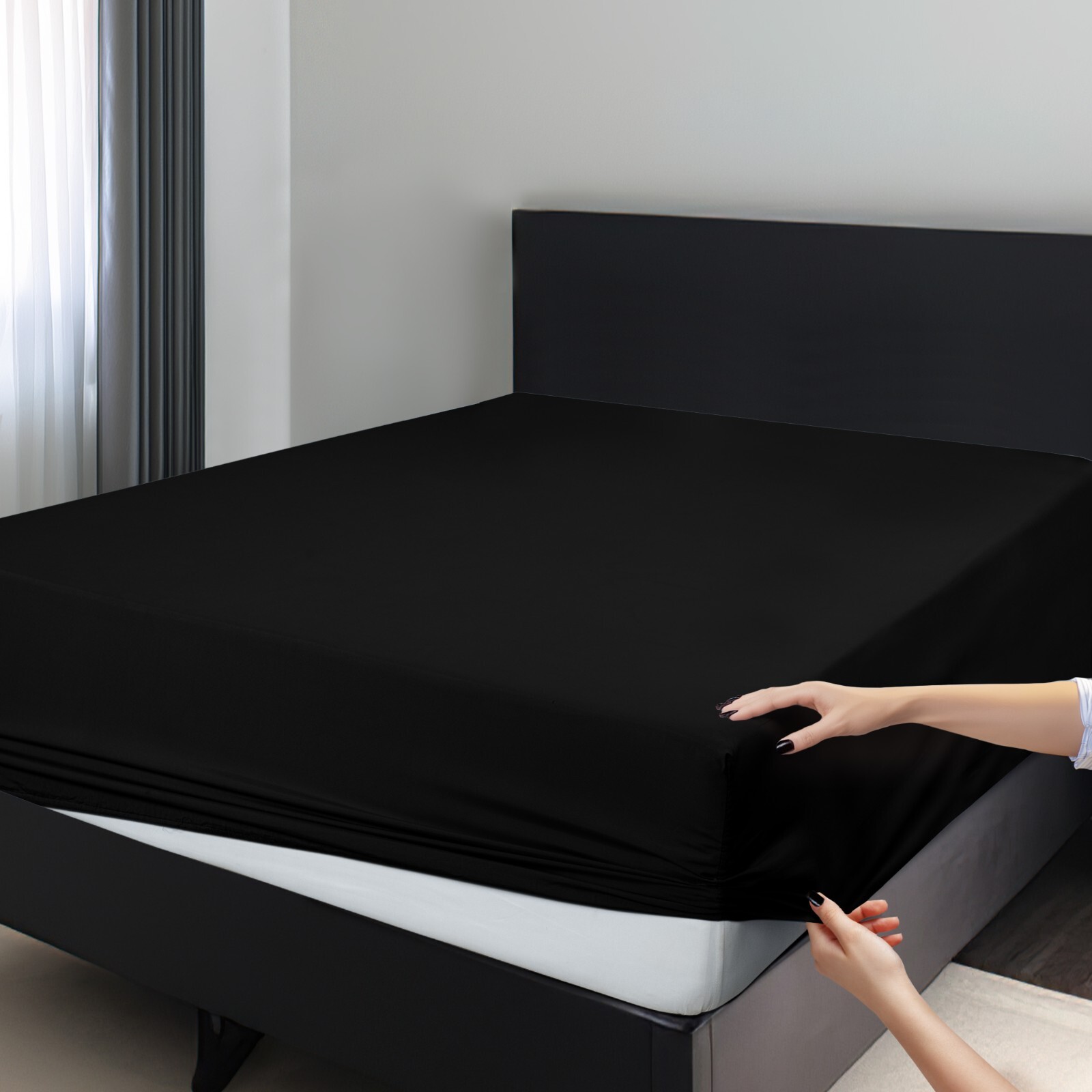 1800 Deep Pocket Fitted Sheet Queen King Fully Elastic Fitted Sheets Bed Sheets