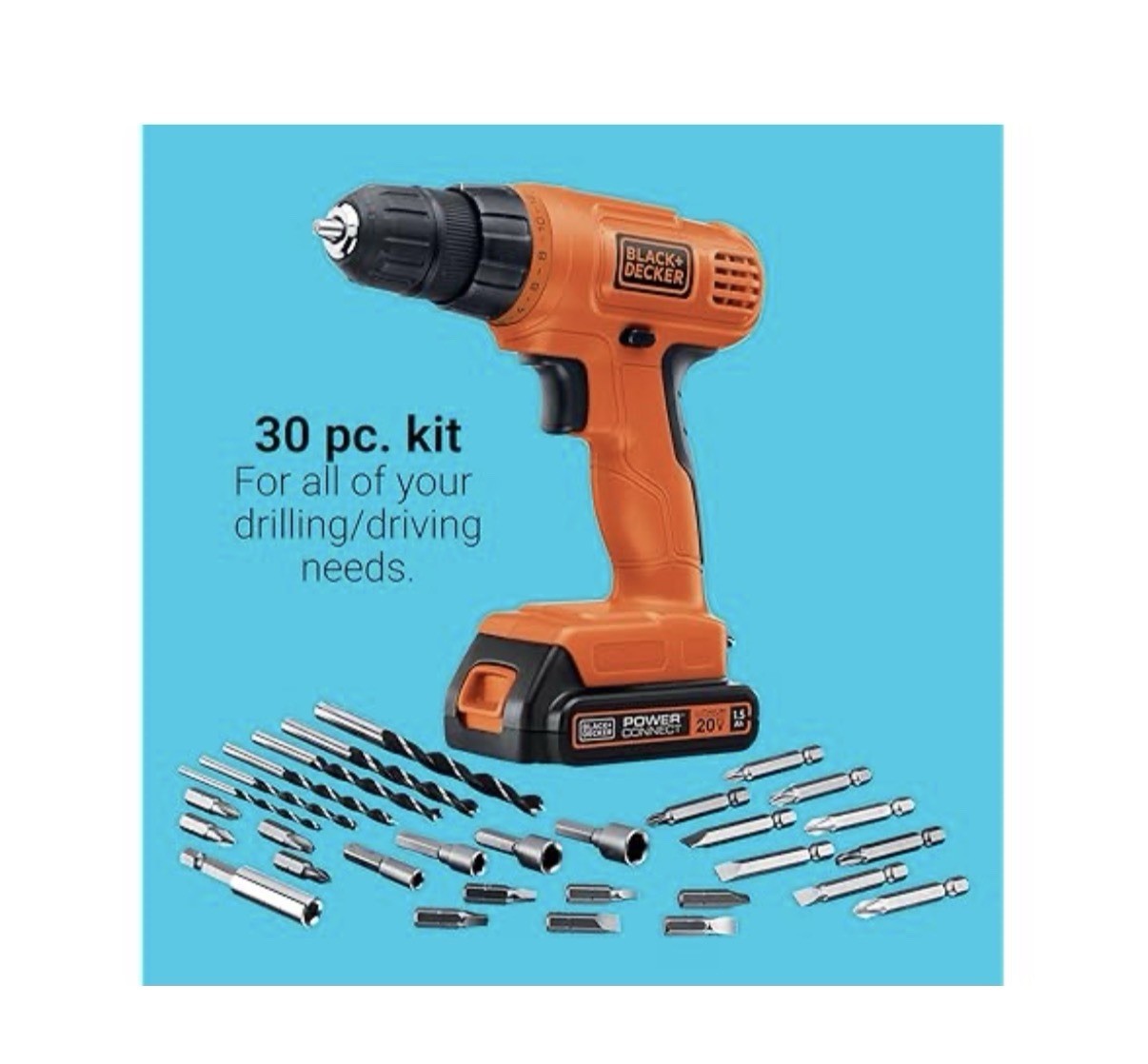BLACK+DECKER LD120VA 20V Cordless Drill Set with 30 Piece Accessories