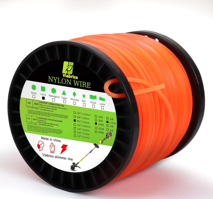 Square Orange Heavy Duty Weed Eater String, Premium Nylon Universal 0.095″x1.7LB