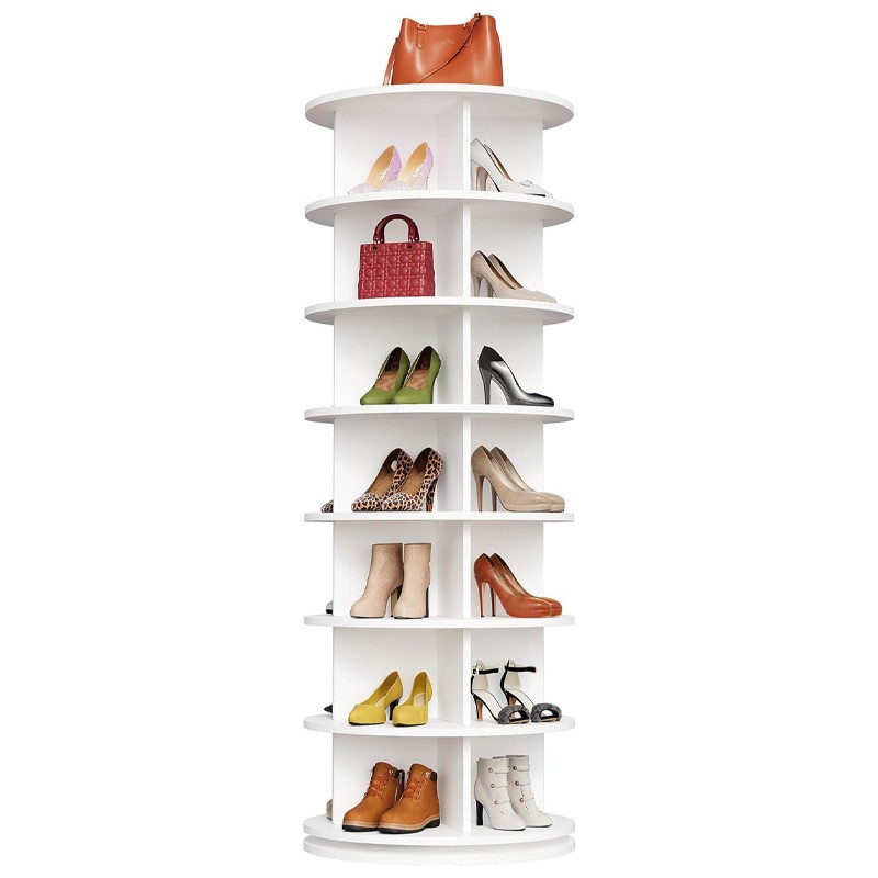 7 Tier Rotating Shoe Rack Tower Organizer Revolving 360 White Shoe Rack Storage