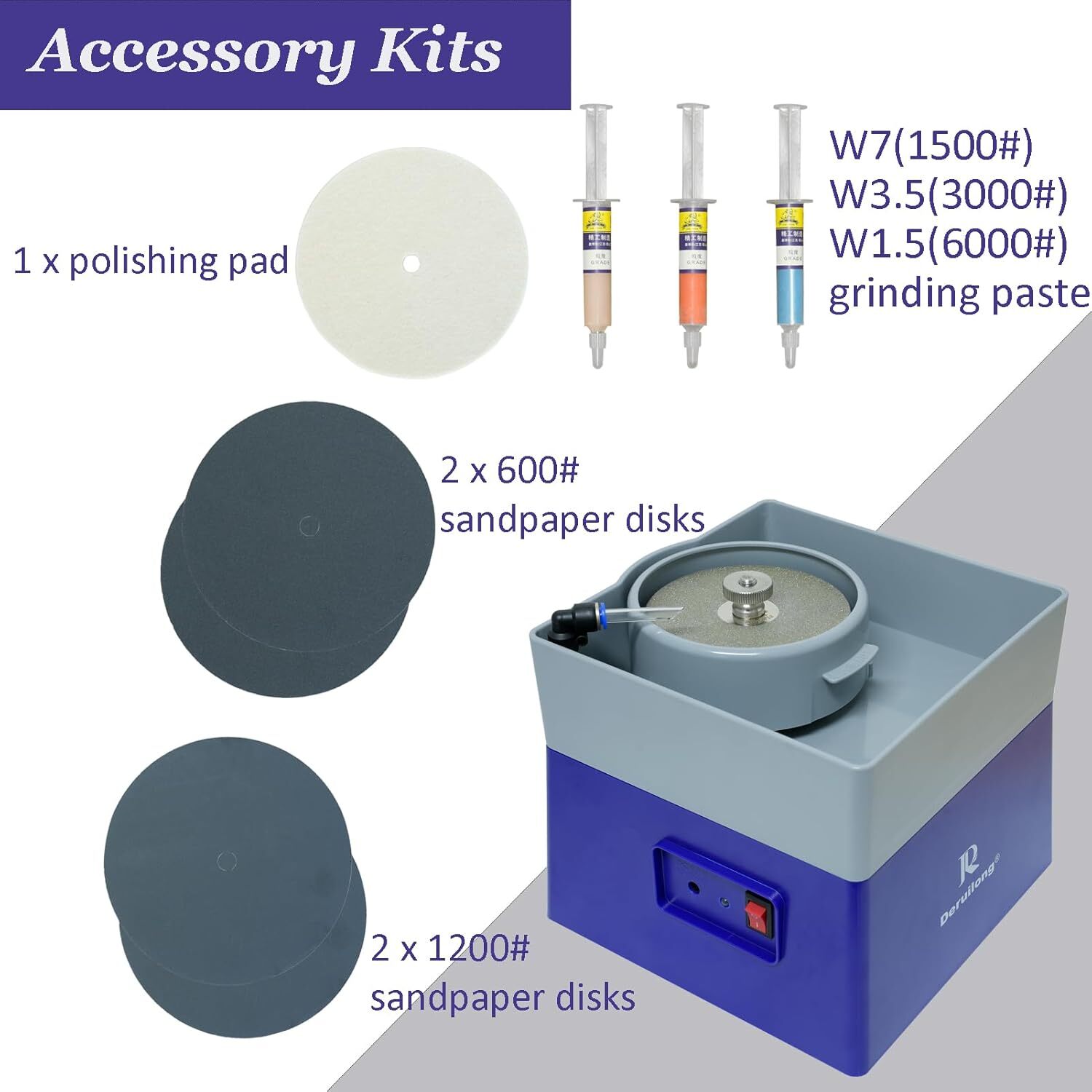 4” Flat Grinding Machine Shaping and Polishing Tools, Mineral Rock Polishing Kit