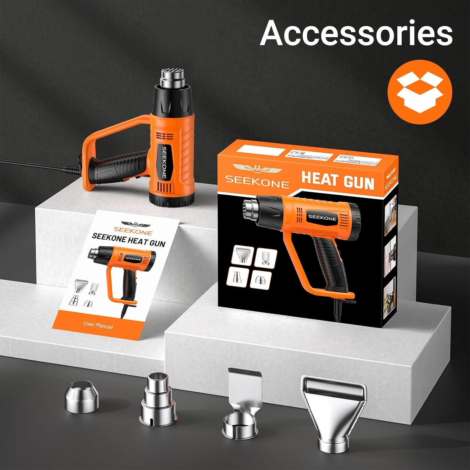SEEKONE Heat Gun 1800W Heavy Duty Fast Heat Hot Air Gun Kit with 752℉&1112℉（400℃