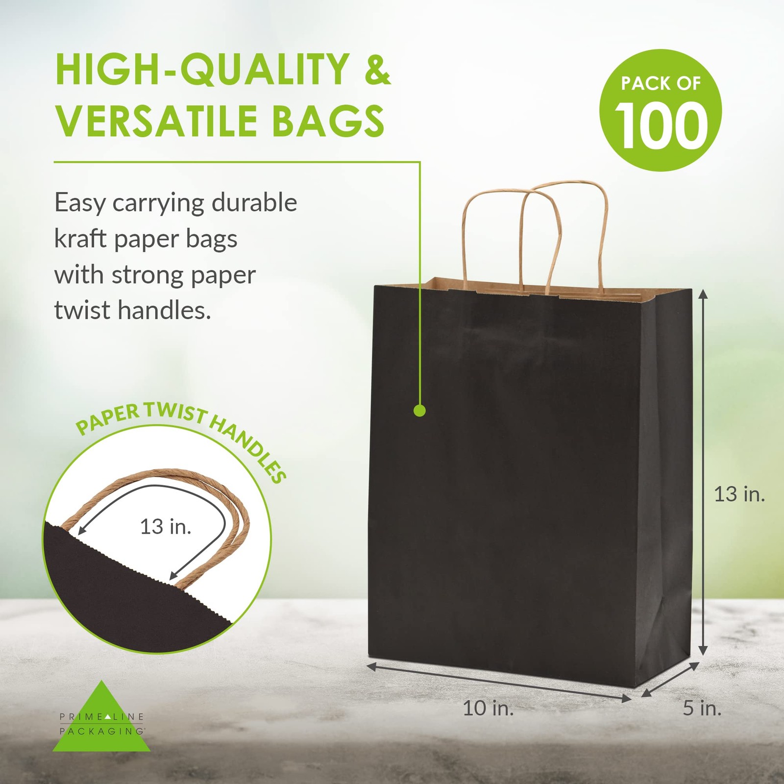 Prime Line Packaging Black Paper Bags Kraft Gift Bags Medium Handles for Small B