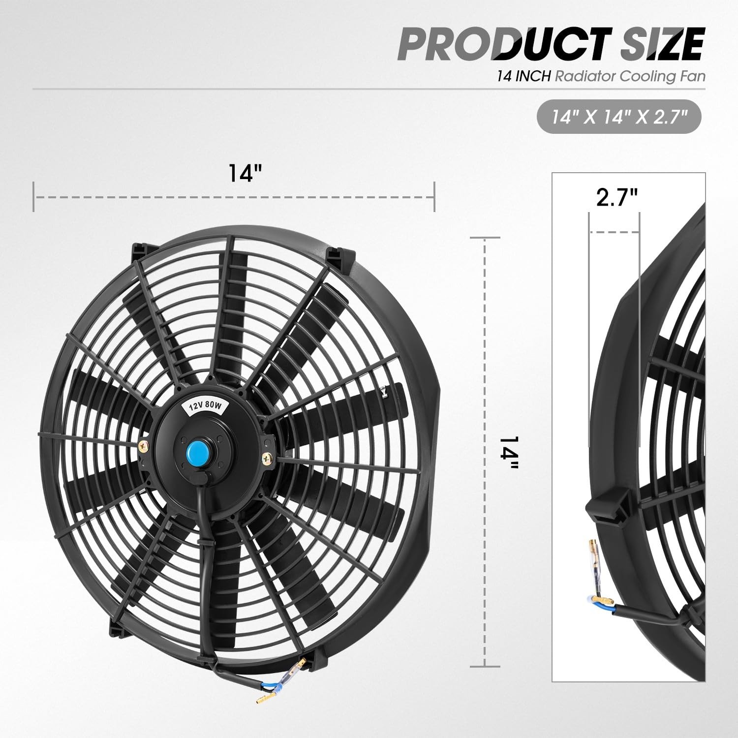DNA MOTORING 14″ High Performance Slim Electric Radiator Cooling Fan + Mount Kit