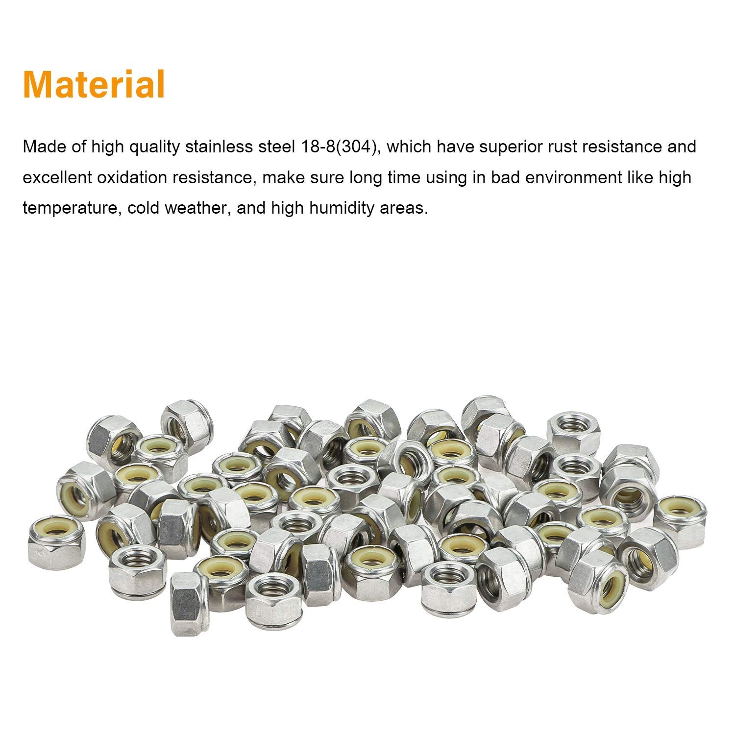 60 Pieces 5/16″-18 Nylon Insert Hex Lock Nuts, 304 Stainless Steel