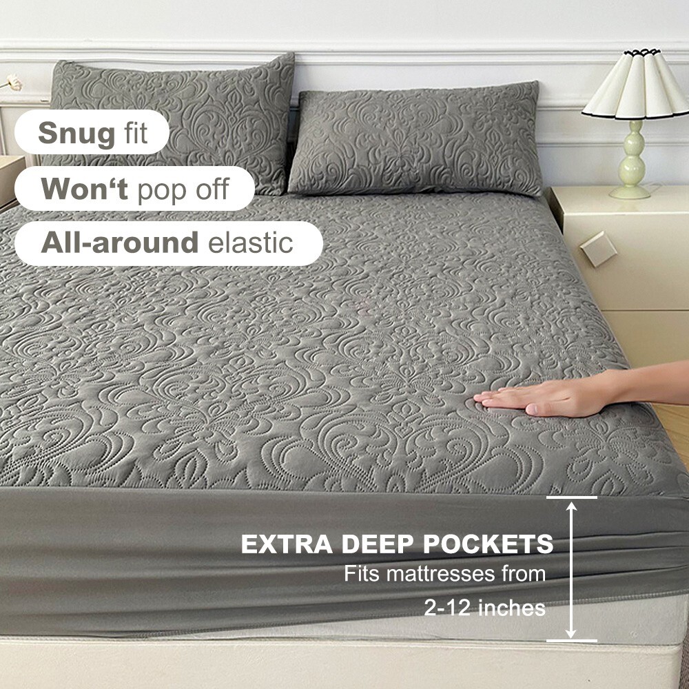 Quilted Fitted Mattress Cover Elastic Fitted Mattress Protector with Deep Pocket