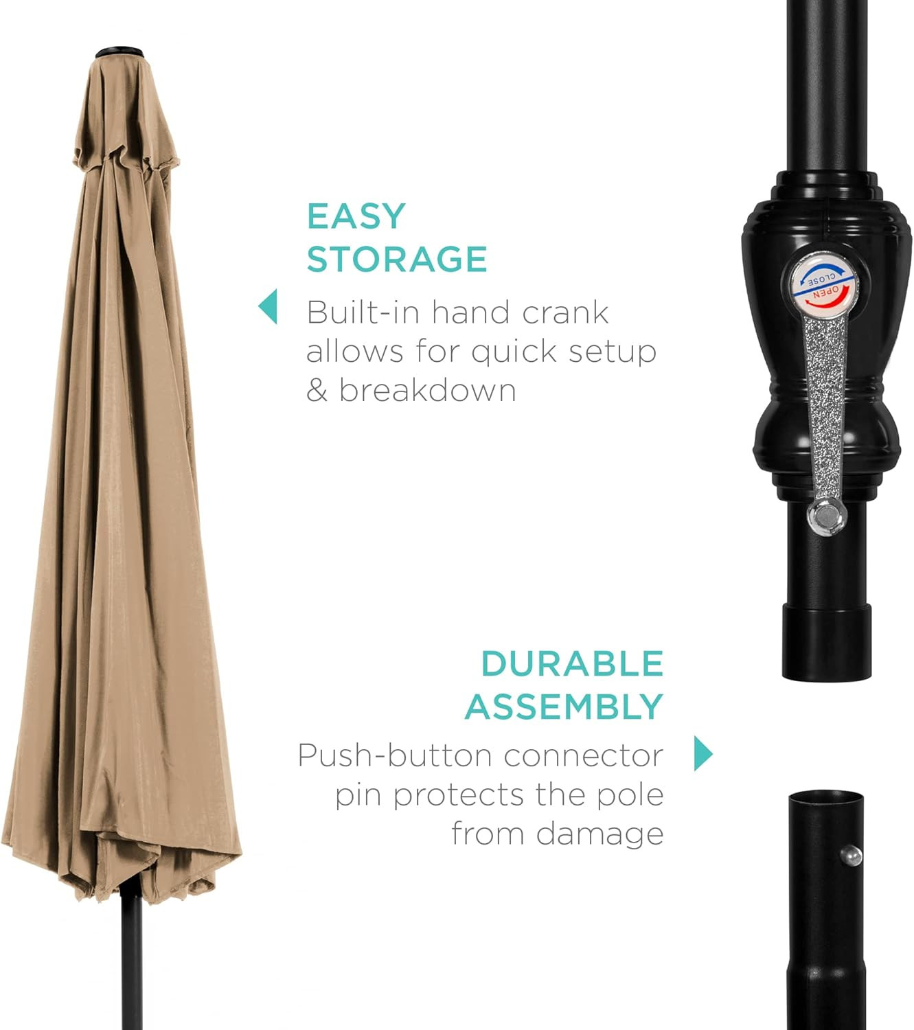 NEW 10Ft Sunbrella Alloy Steel Patio Market Umbrella Auto Tilt Crank TAN