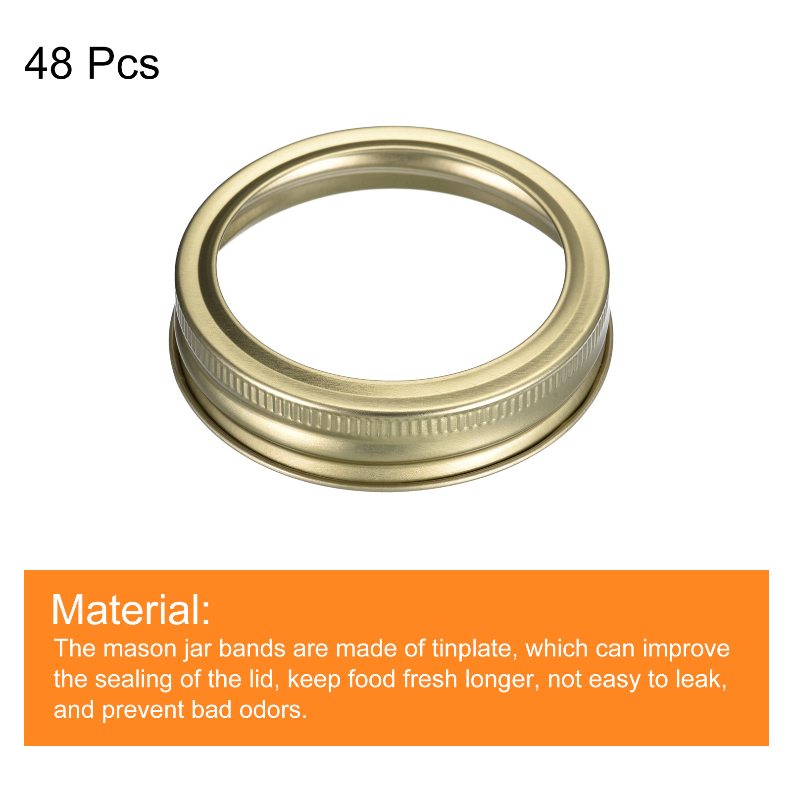 48Pcs Canning Jar Rings Tinplate Replacement Bands Regular Mouth Gold