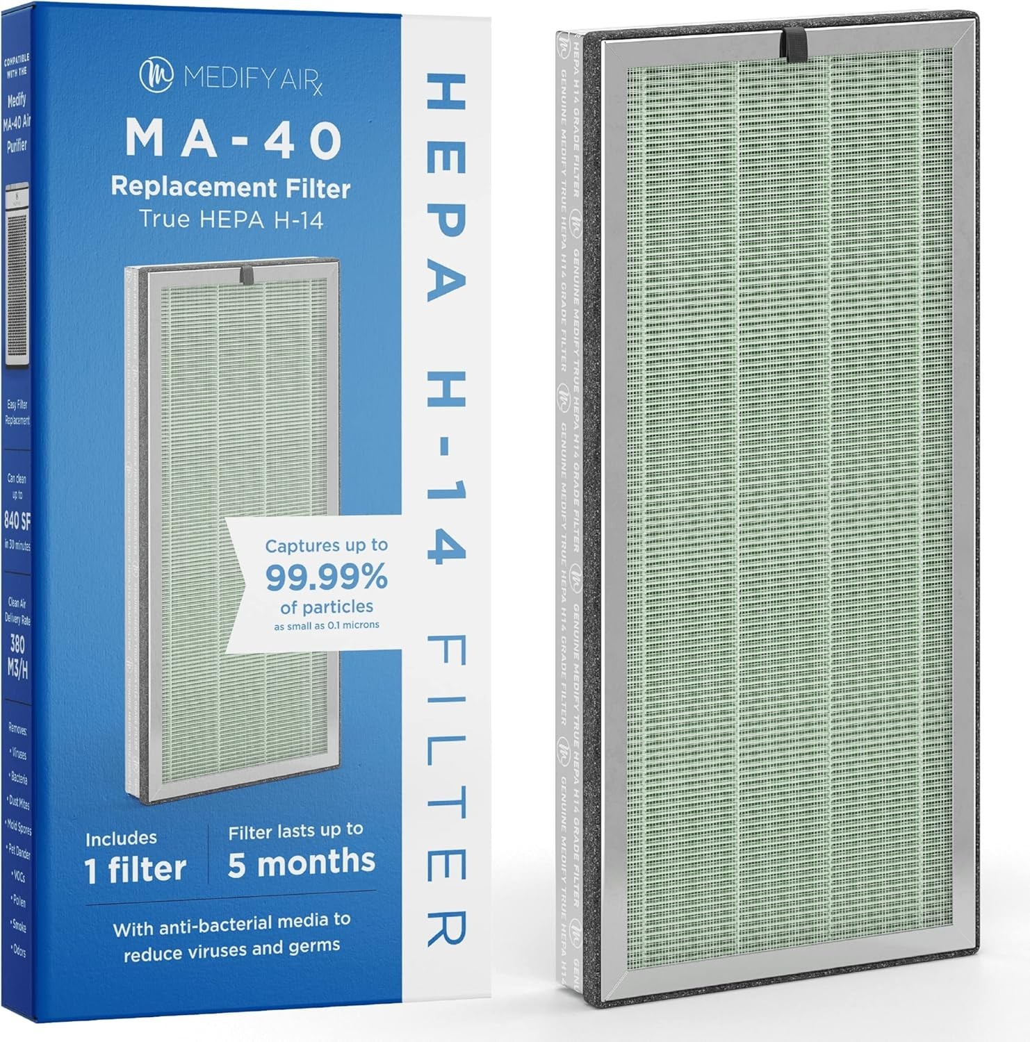 MA-40 Genuine Replacement Filter H14 HEPA Carbon Smoke Odor Dust 3-in-1 1-Pack