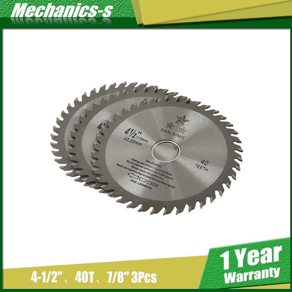4-1/2-inch 40 Tooth Alloy Steel Cutting Saw Blade With 7/8-inch Arbor 3 Pack New