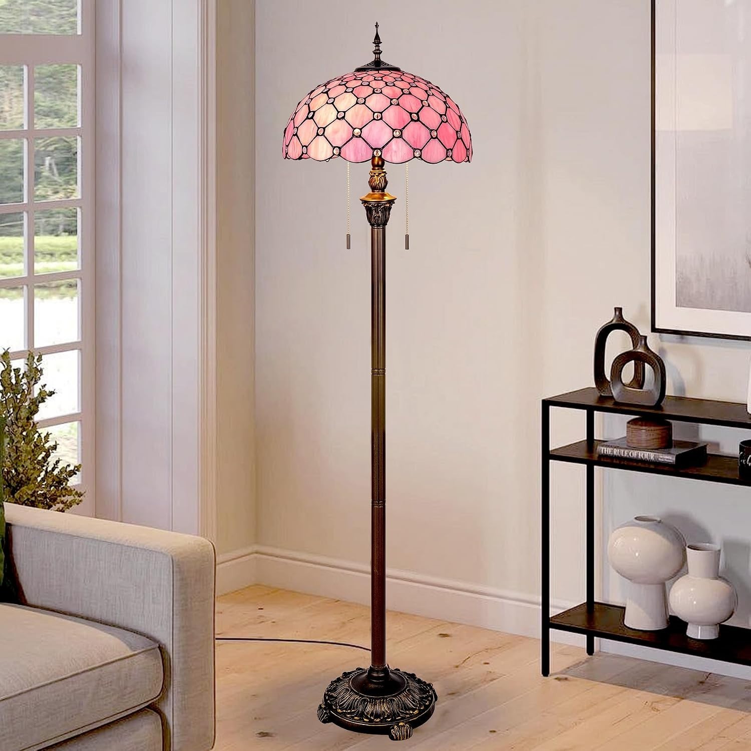 Pink Baroque Tiffany Floor Lamp – Antique Stained Glass Reading Light 64