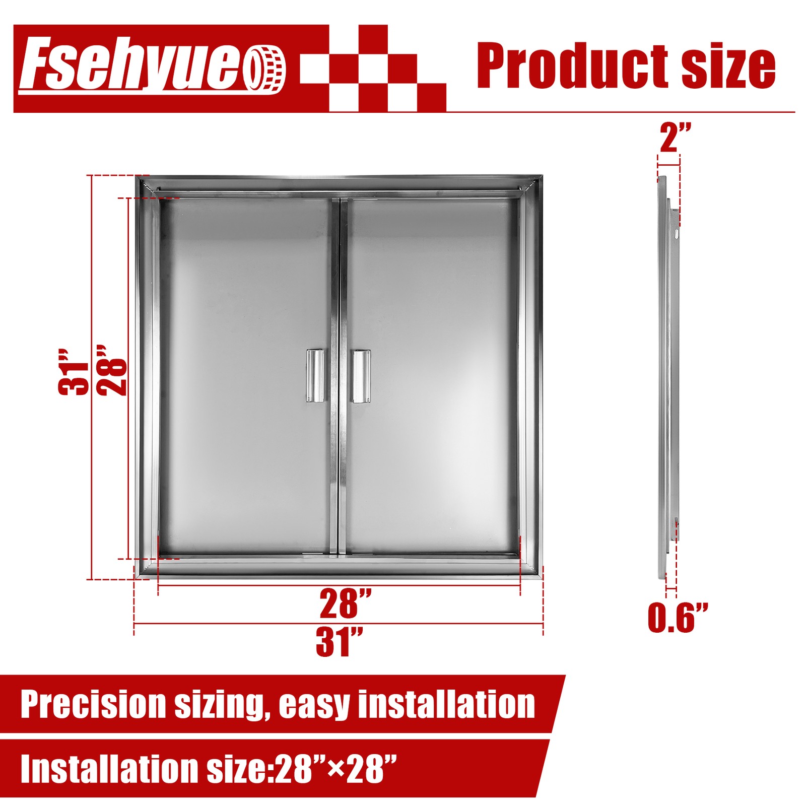 Stainless Steel BBQ Access Door 31W x 31H Inch Double Outdoor Kitchen Door