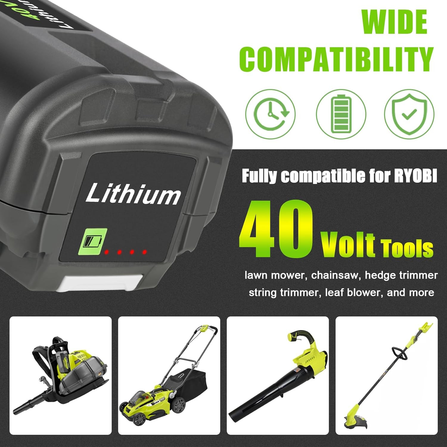 6.0Ah 40V Battery For Ryobi 40 Volt Lithium OP4060 OP40261 / OP401 Dual Charger