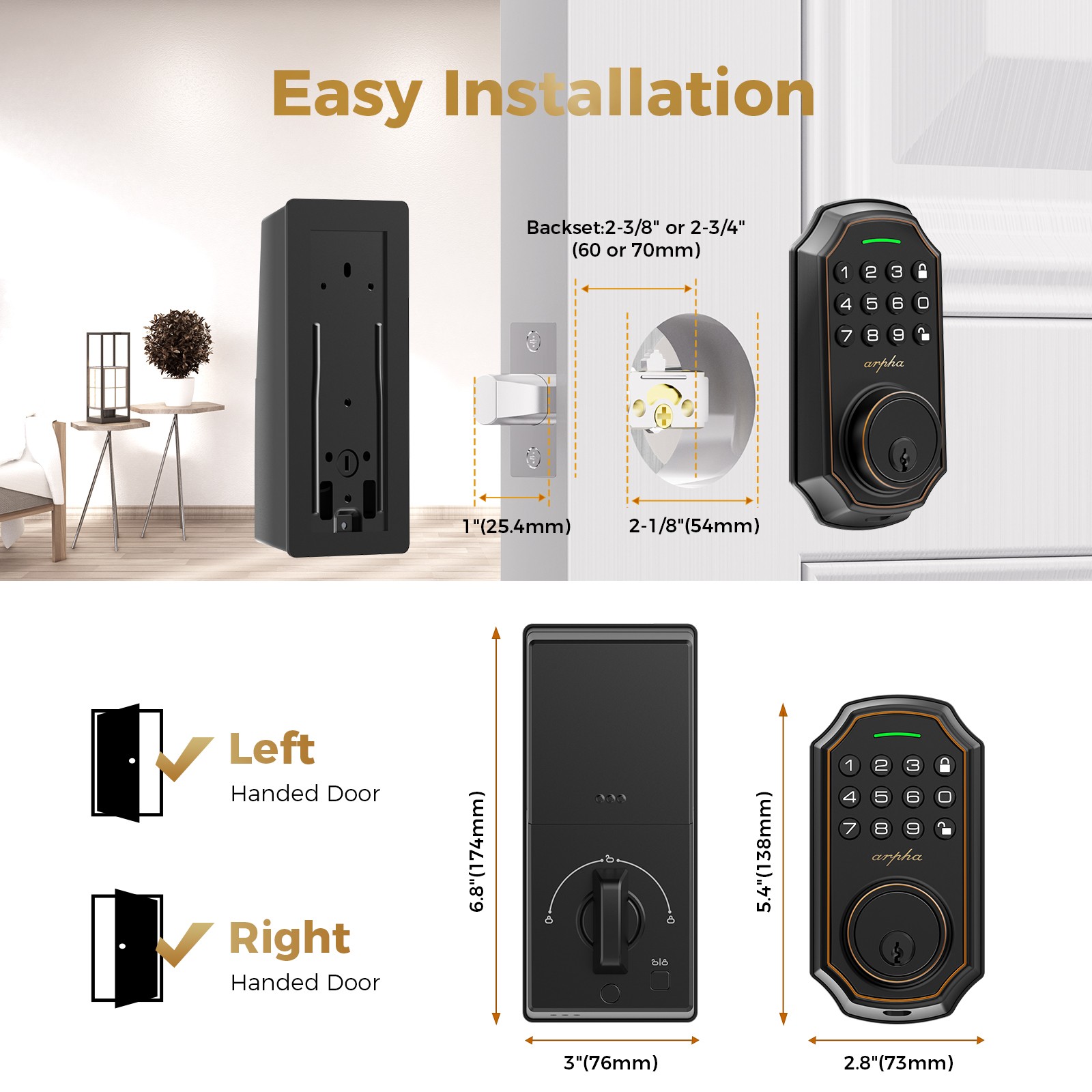 D180 Smart Keyless Door Lock Digital Entry Keypad Deadbolt Anti Peeping Password