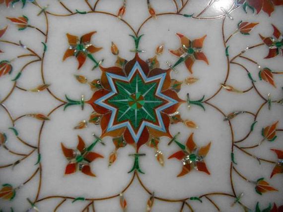 16″ table top Marble handmade inlay semi precious stones work home decor
