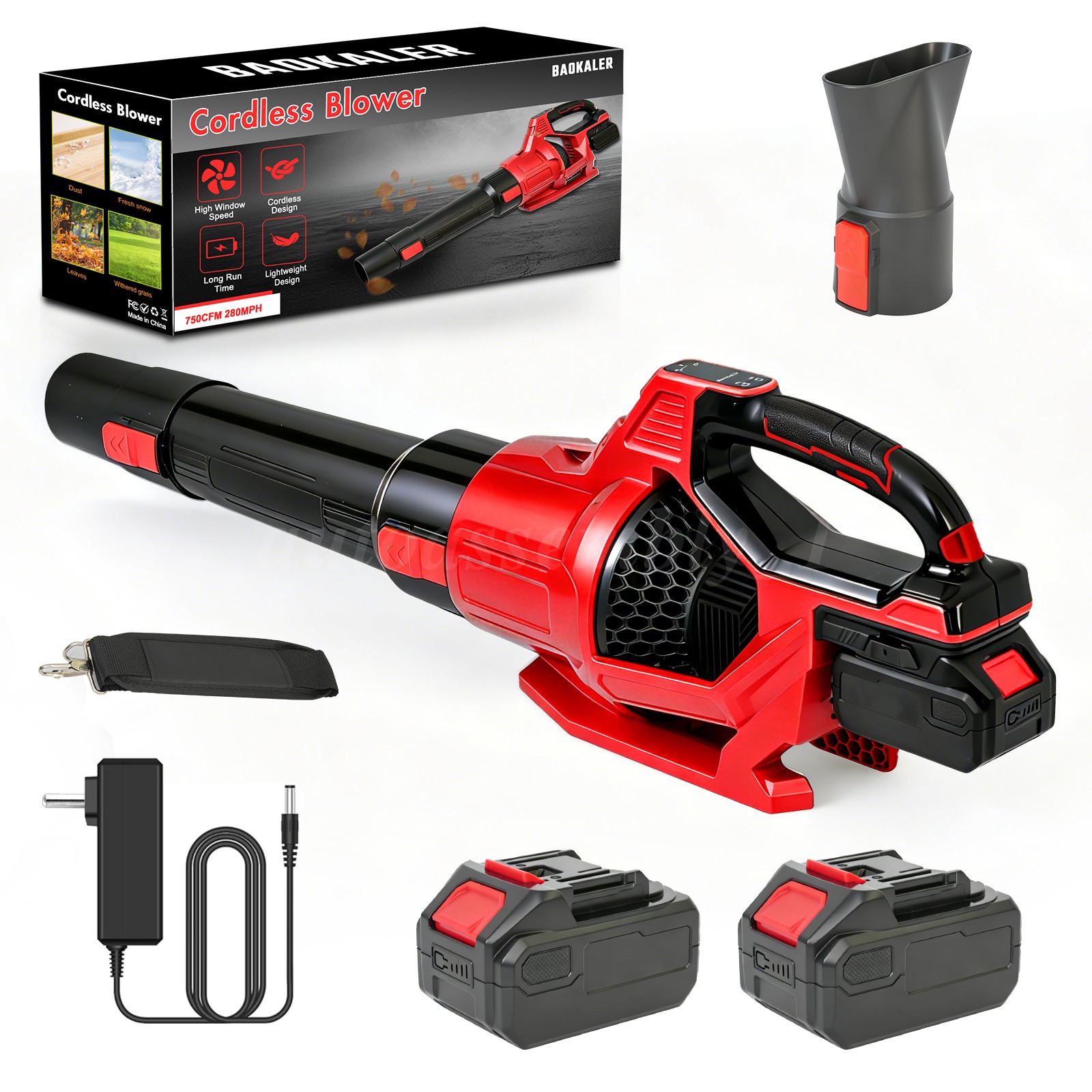 Cordless Leaf Blower 650CFM/280MPH & 3 Speed Levels Electric w/2 Batteries 6.0Ah