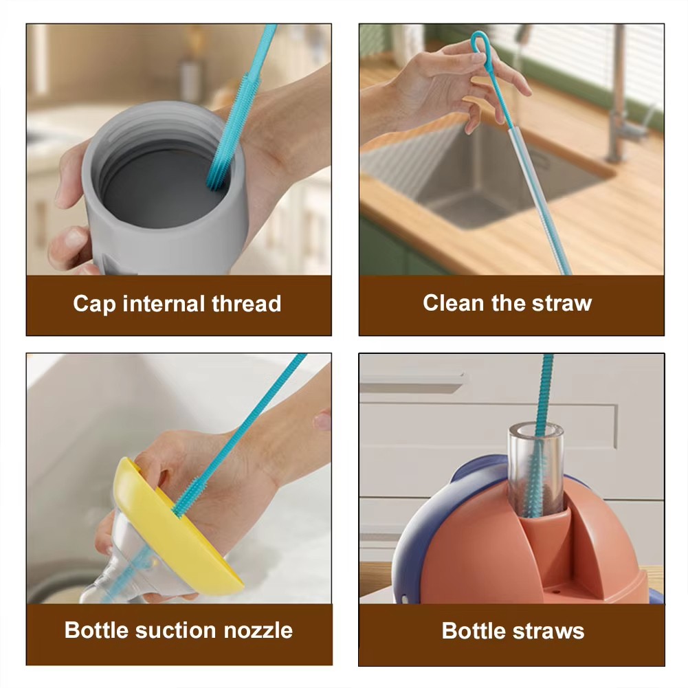 Silicone Straw Cleaner Brush, Reusable, Extra Long for Cleaning Tumbler, Handle