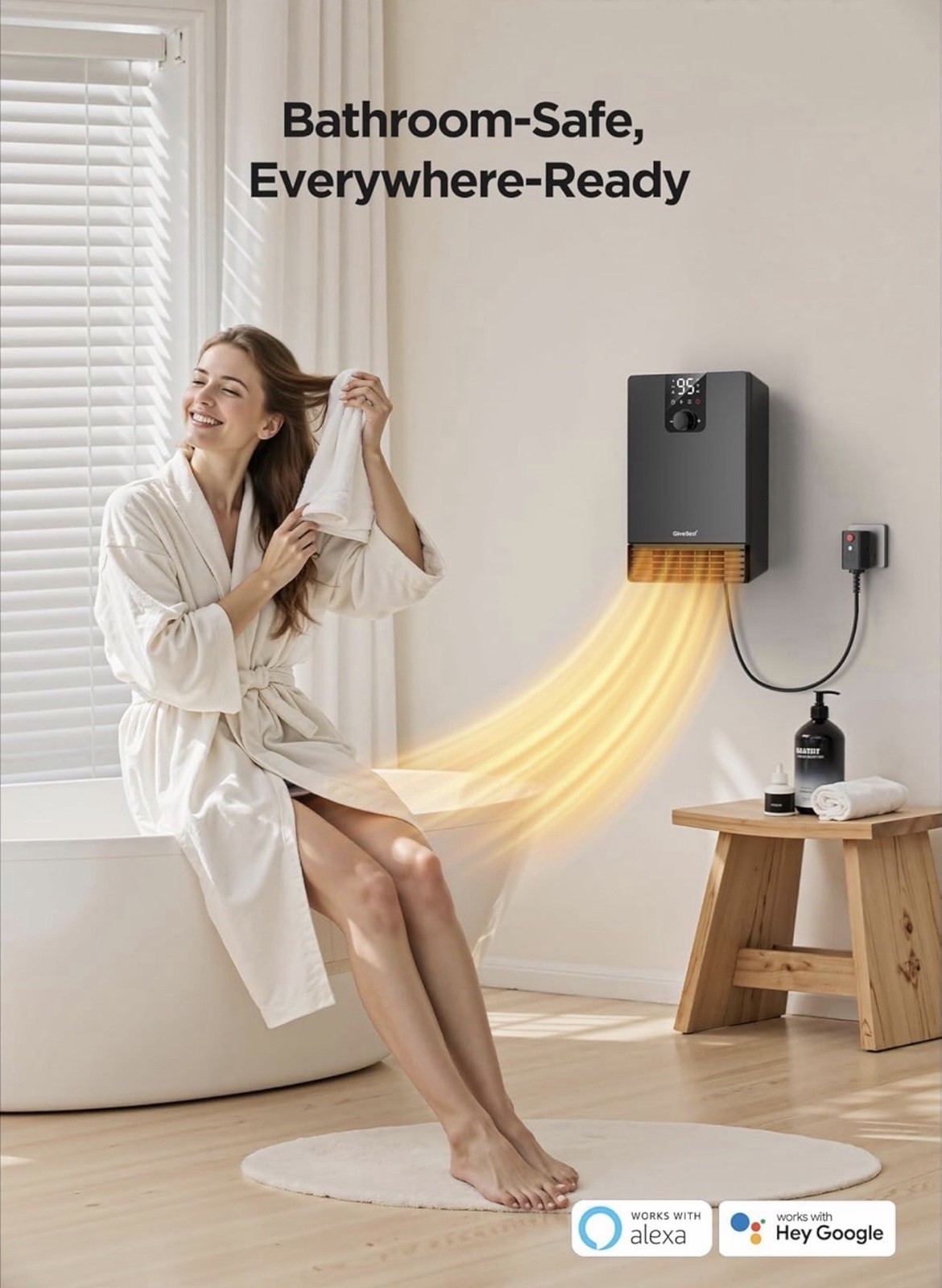 Smart Wall Heater 1500W Fast Heating w/Remote Control WiFi Enabled (GiveBest)