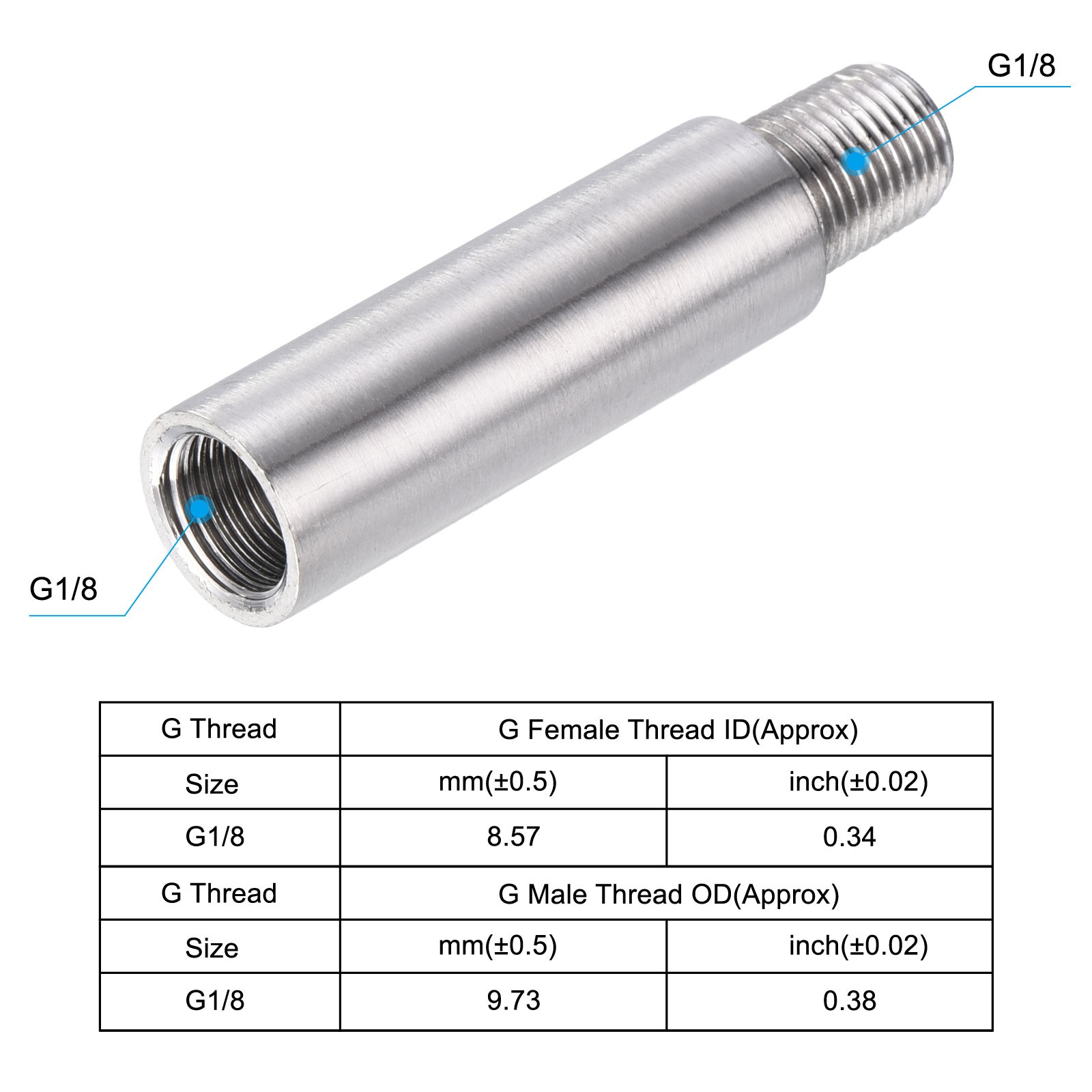 2PCS Shower Head Extension Arm 304 Stainless Steel G1/8 Male to Female 50mm